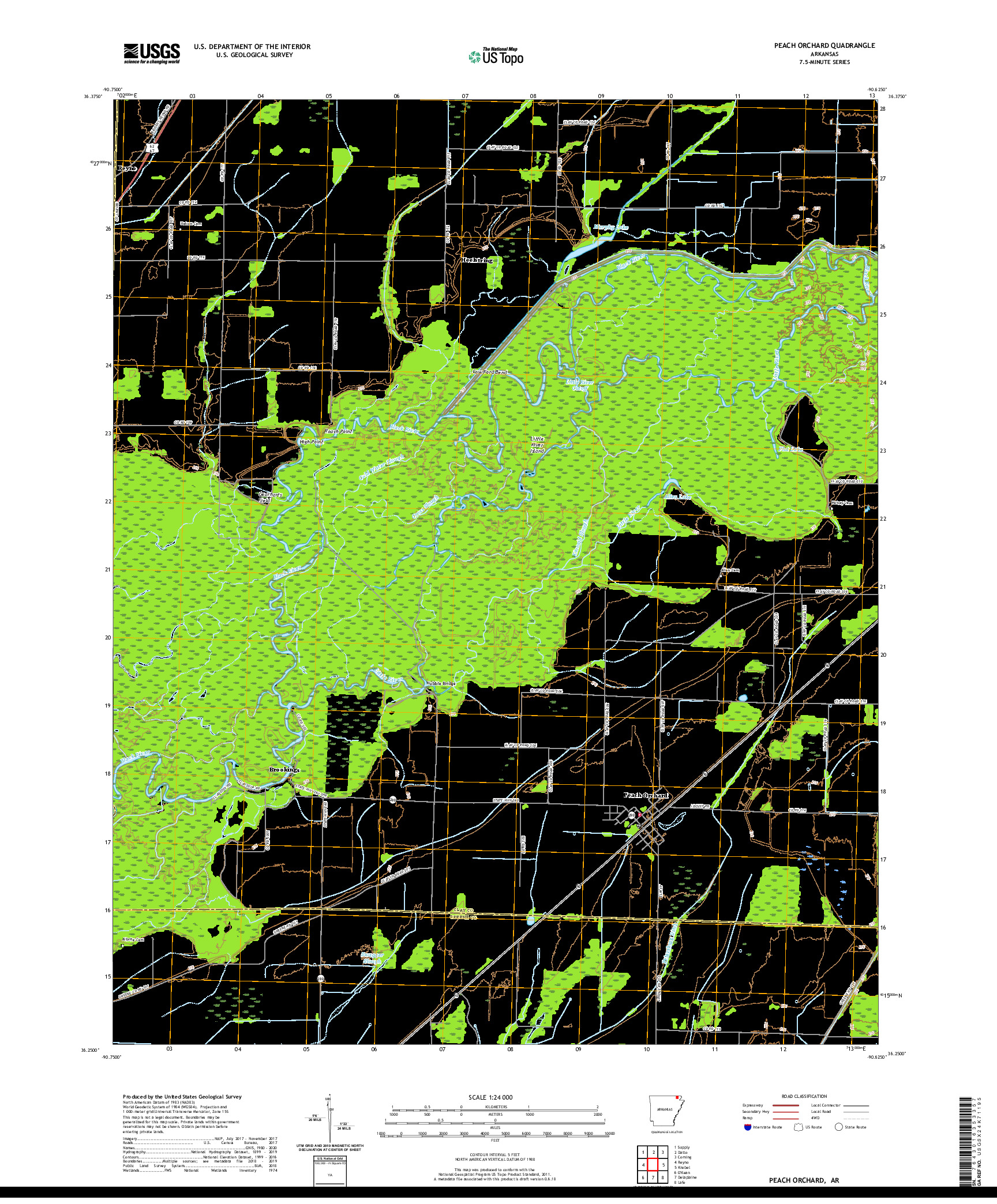 USGS US TOPO 7.5-MINUTE MAP FOR PEACH ORCHARD, AR 2020