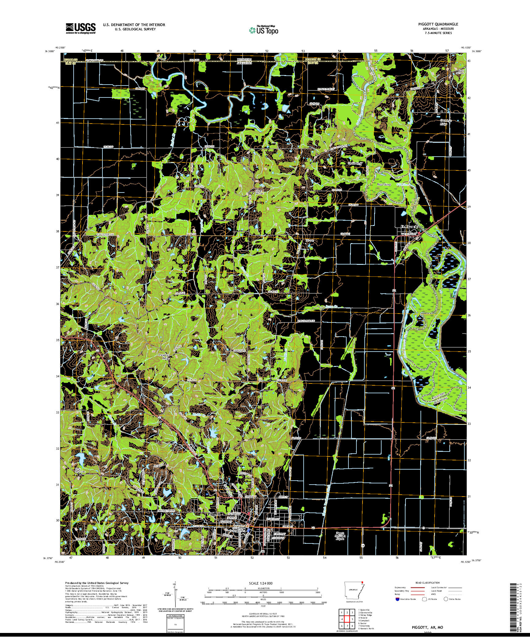 USGS US TOPO 7.5-MINUTE MAP FOR PIGGOTT, AR,MO 2020