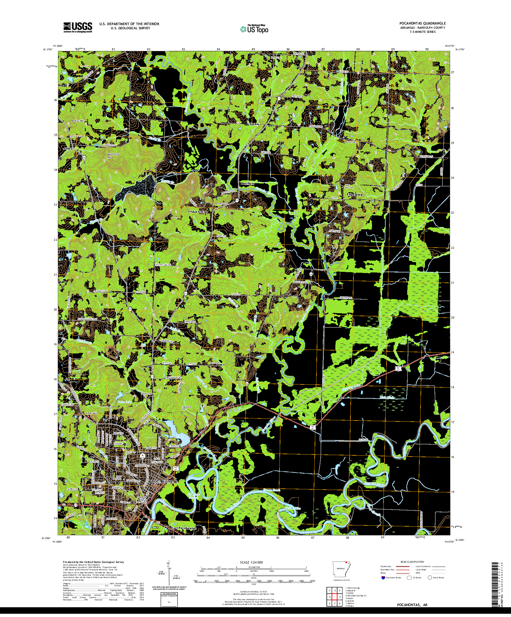 USGS US TOPO 7.5-MINUTE MAP FOR POCAHONTAS, AR 2020