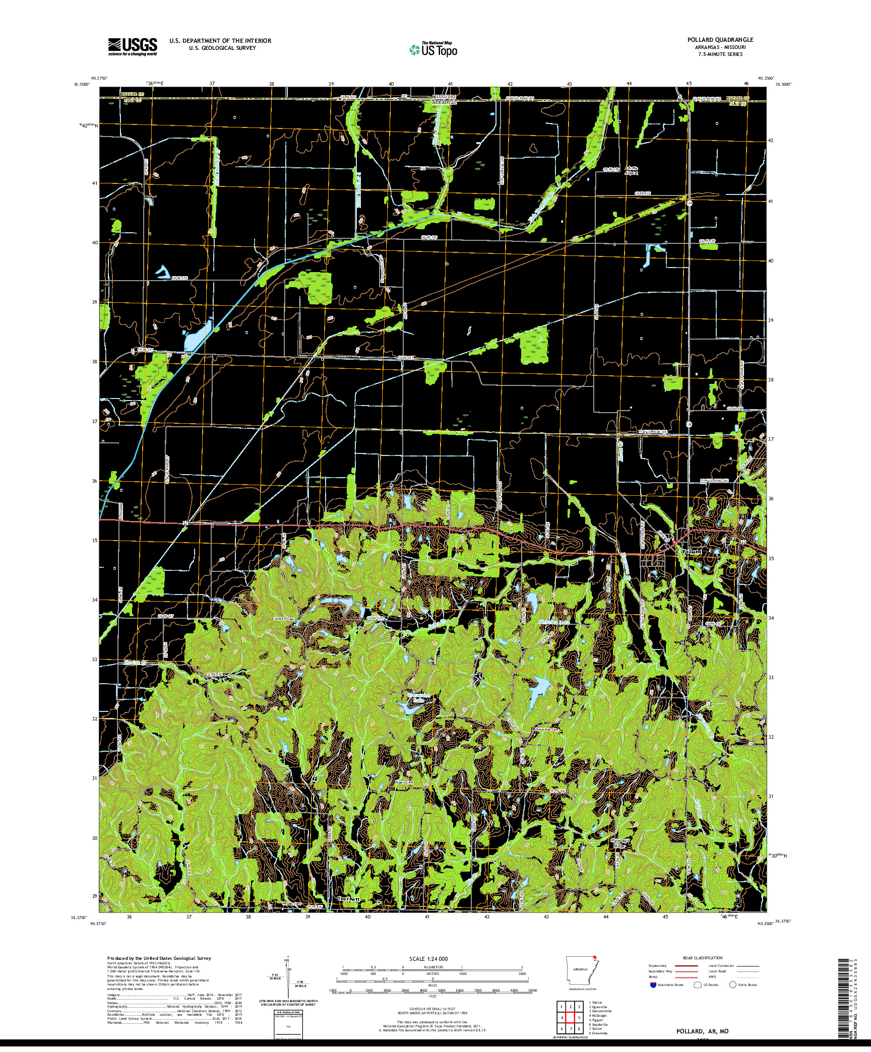 USGS US TOPO 7.5-MINUTE MAP FOR POLLARD, AR,MO 2020