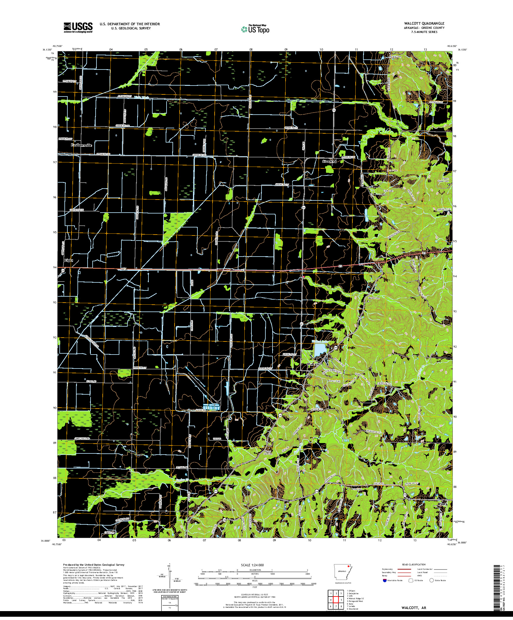 USGS US TOPO 7.5-MINUTE MAP FOR WALCOTT, AR 2020