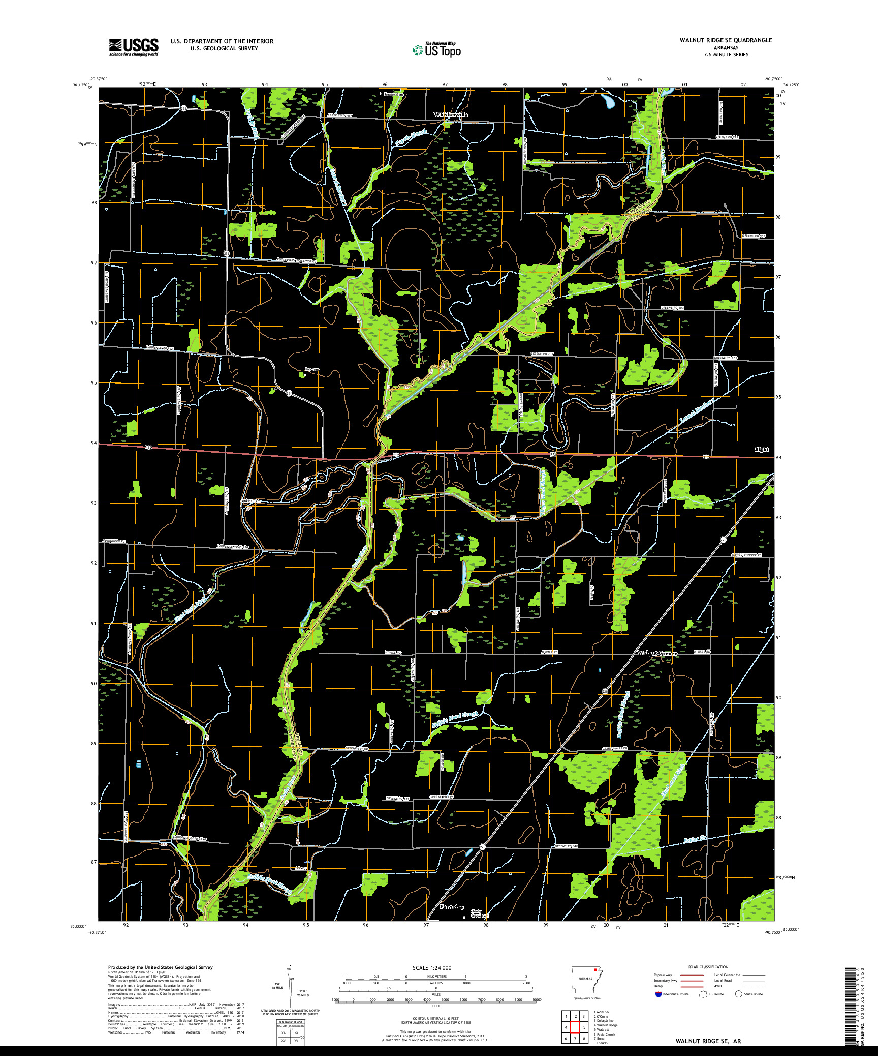 USGS US TOPO 7.5-MINUTE MAP FOR WALNUT RIDGE SE, AR 2020