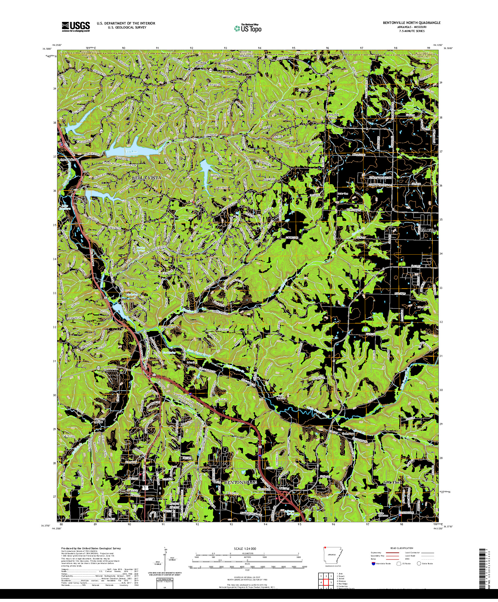 USGS US TOPO 7.5-MINUTE MAP FOR BENTONVILLE NORTH, AR,MO 2020