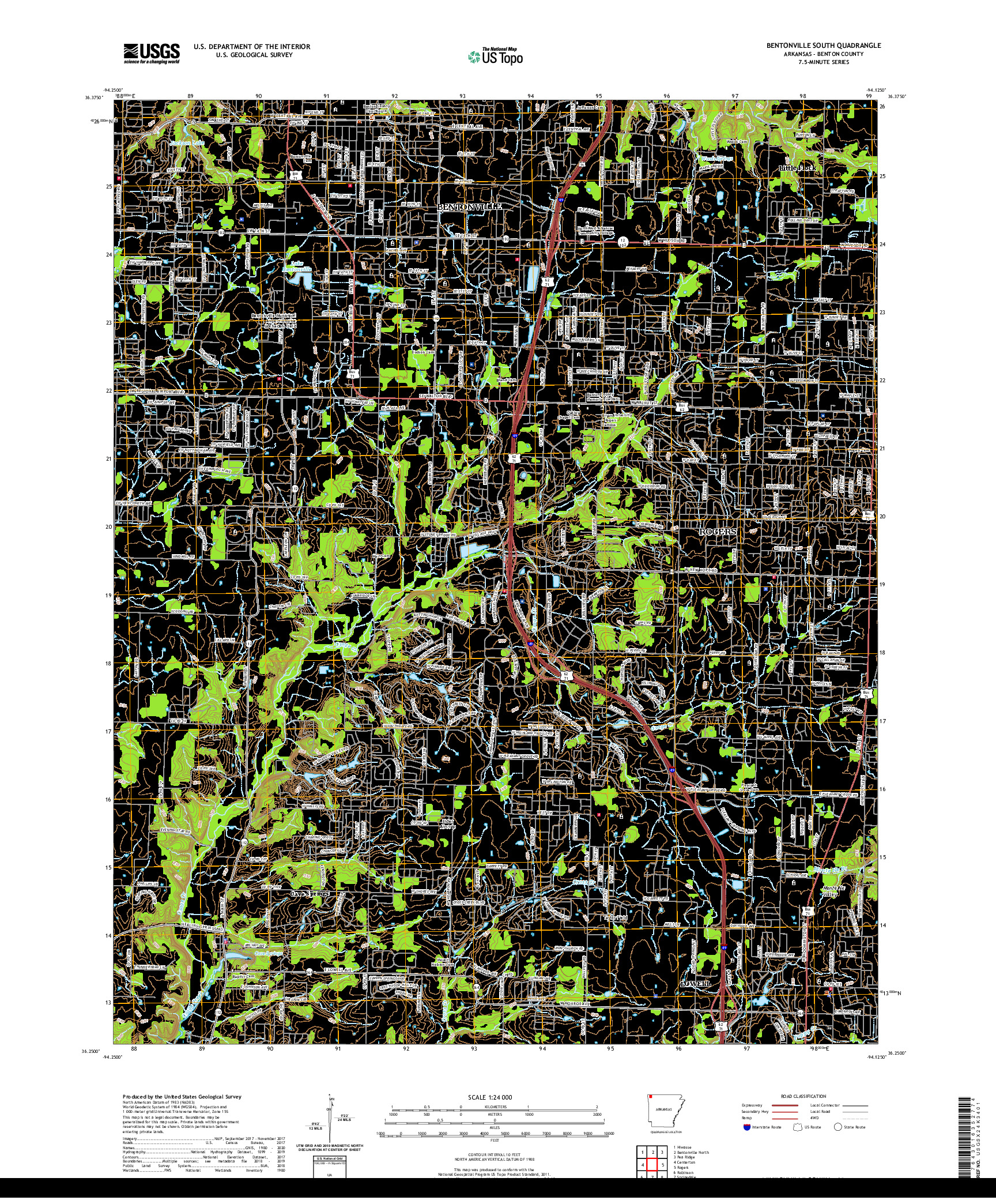 USGS US TOPO 7.5-MINUTE MAP FOR BENTONVILLE SOUTH, AR 2020