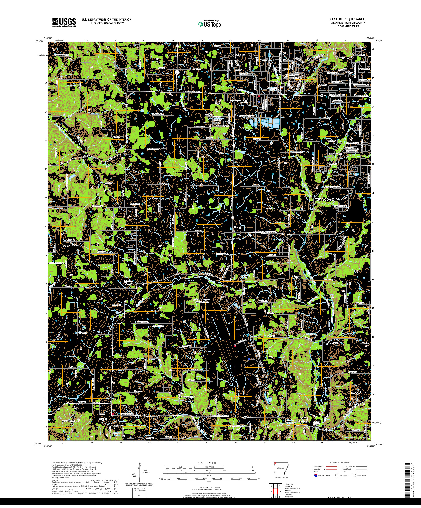 USGS US TOPO 7.5-MINUTE MAP FOR CENTERTON, AR 2020