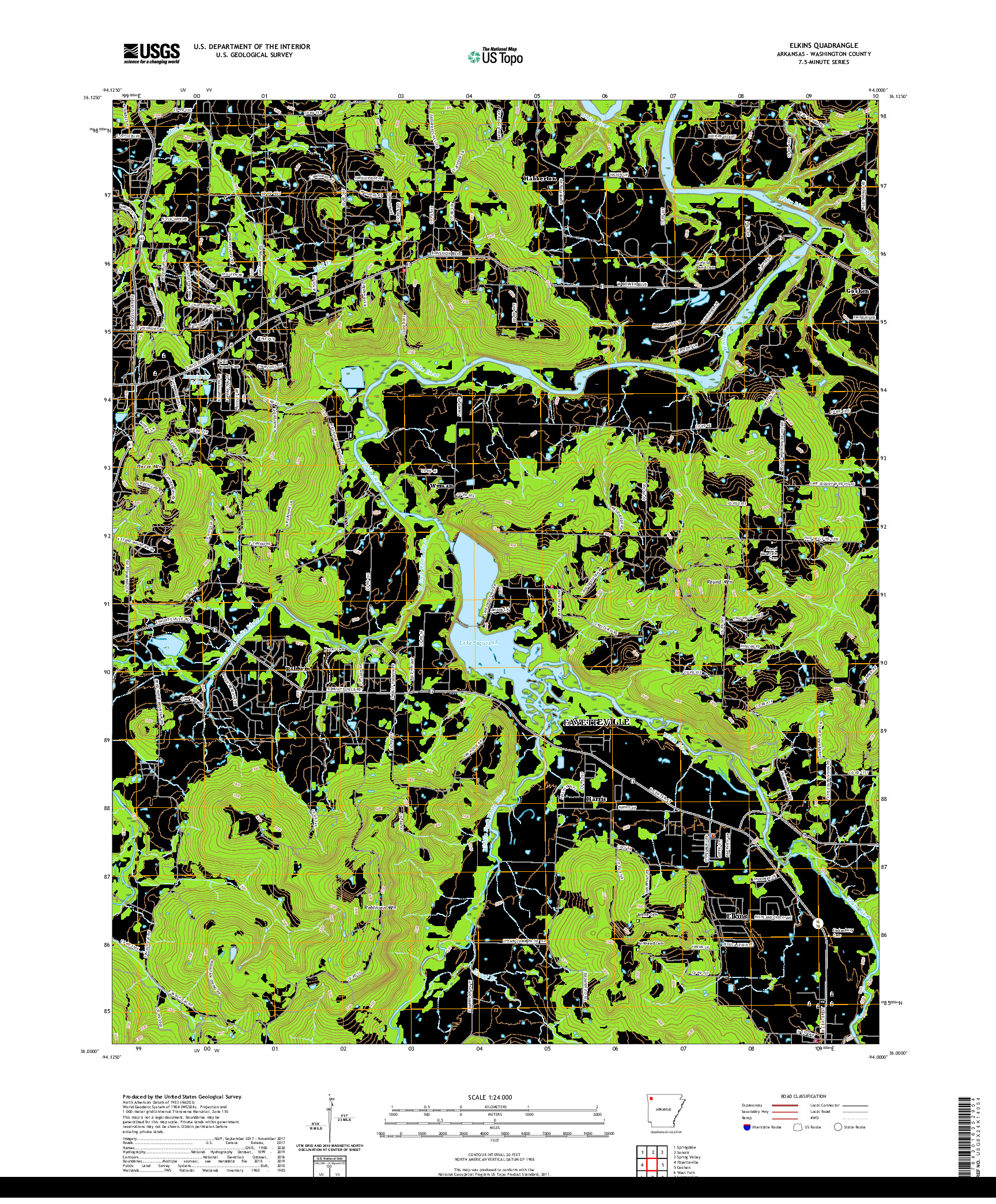 USGS US TOPO 7.5-MINUTE MAP FOR ELKINS, AR 2020