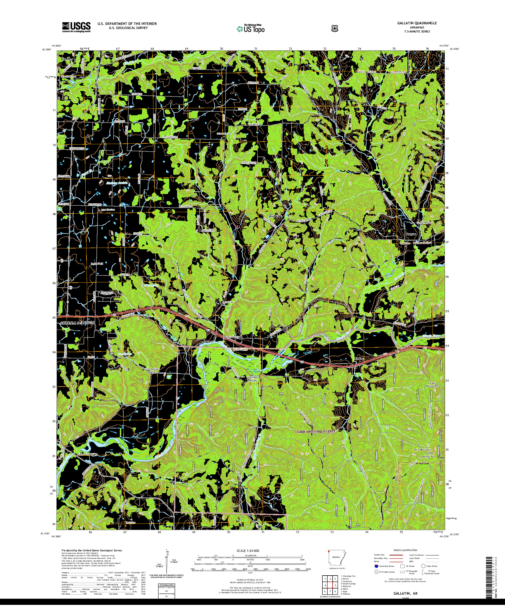 USGS US TOPO 7.5-MINUTE MAP FOR GALLATIN, AR 2020