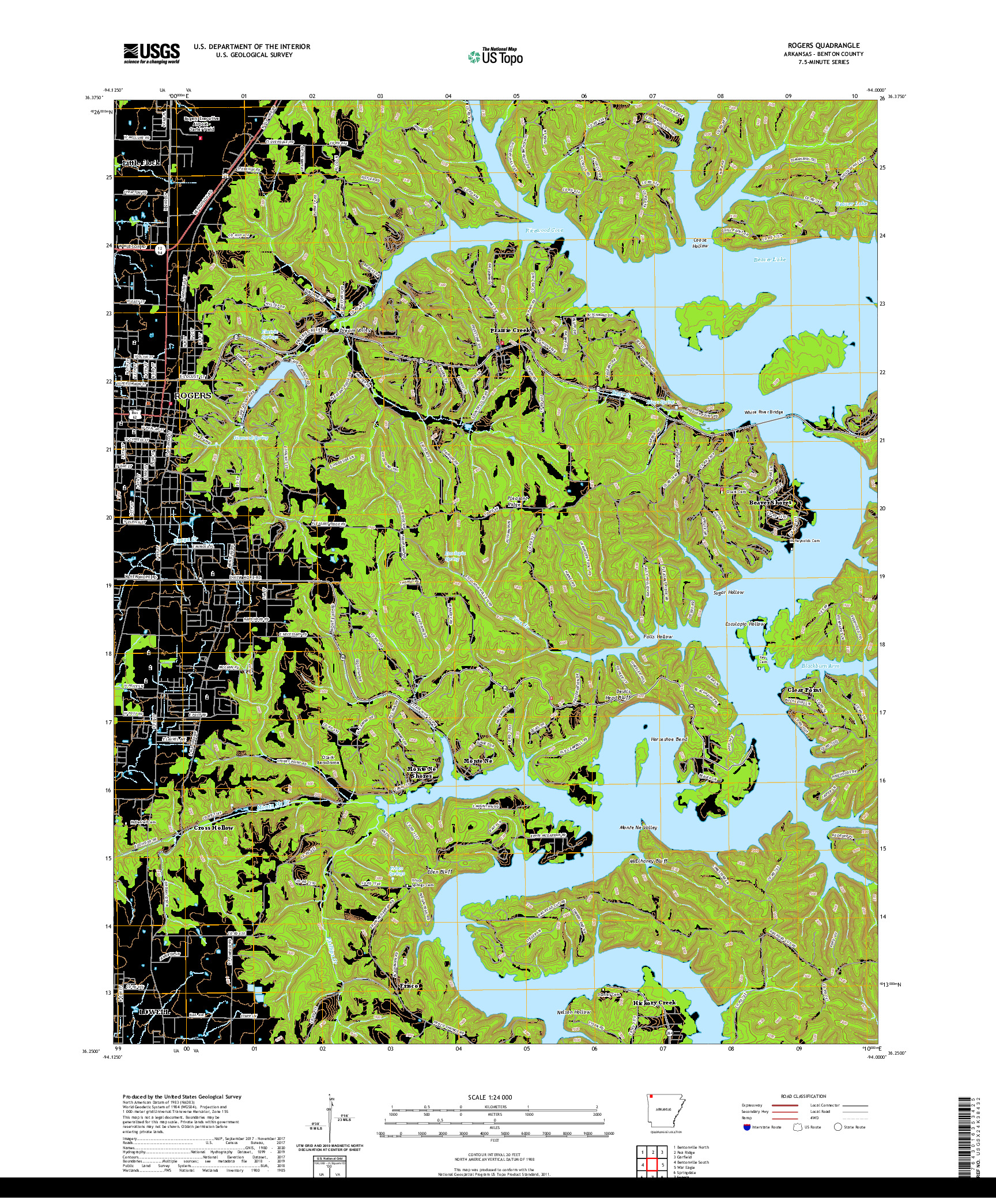 USGS US TOPO 7.5-MINUTE MAP FOR ROGERS, AR 2020