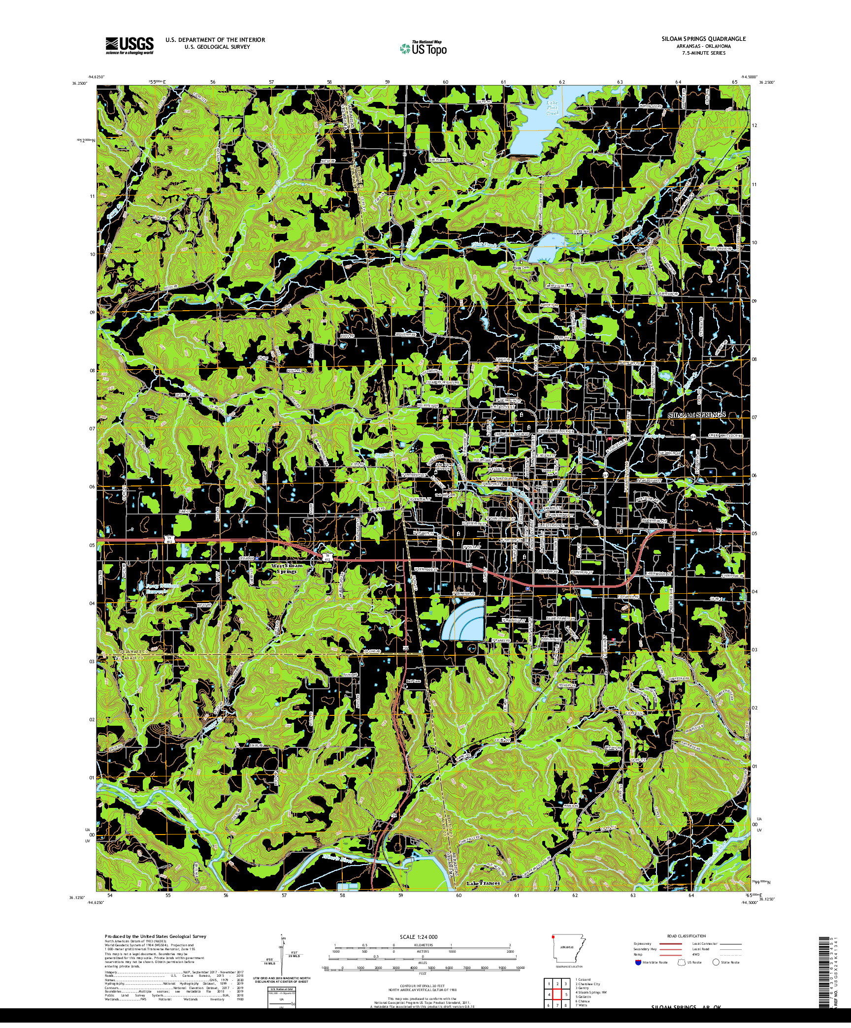 USGS US TOPO 7.5-MINUTE MAP FOR SILOAM SPRINGS, AR,OK 2020