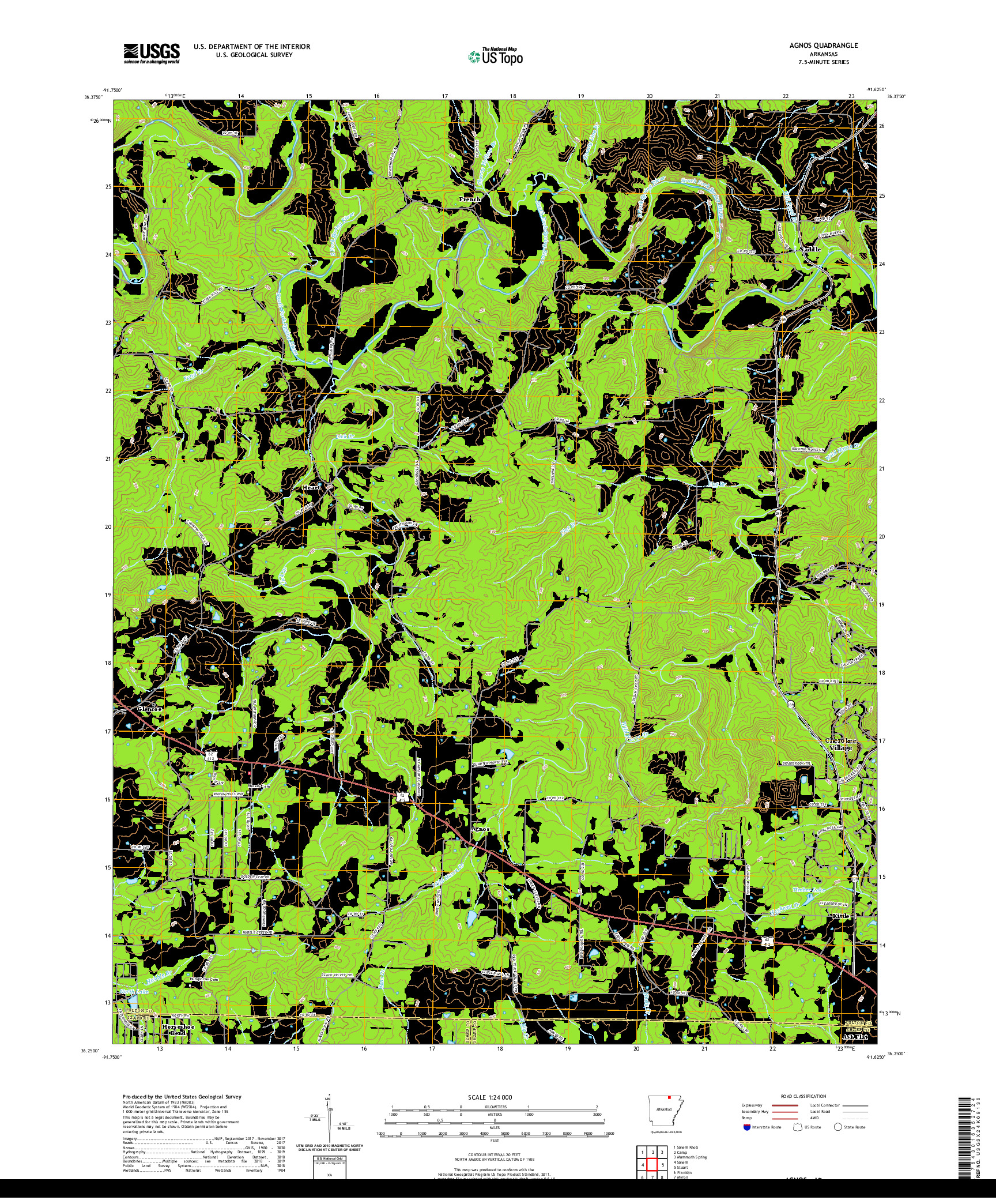 USGS US TOPO 7.5-MINUTE MAP FOR AGNOS, AR 2020