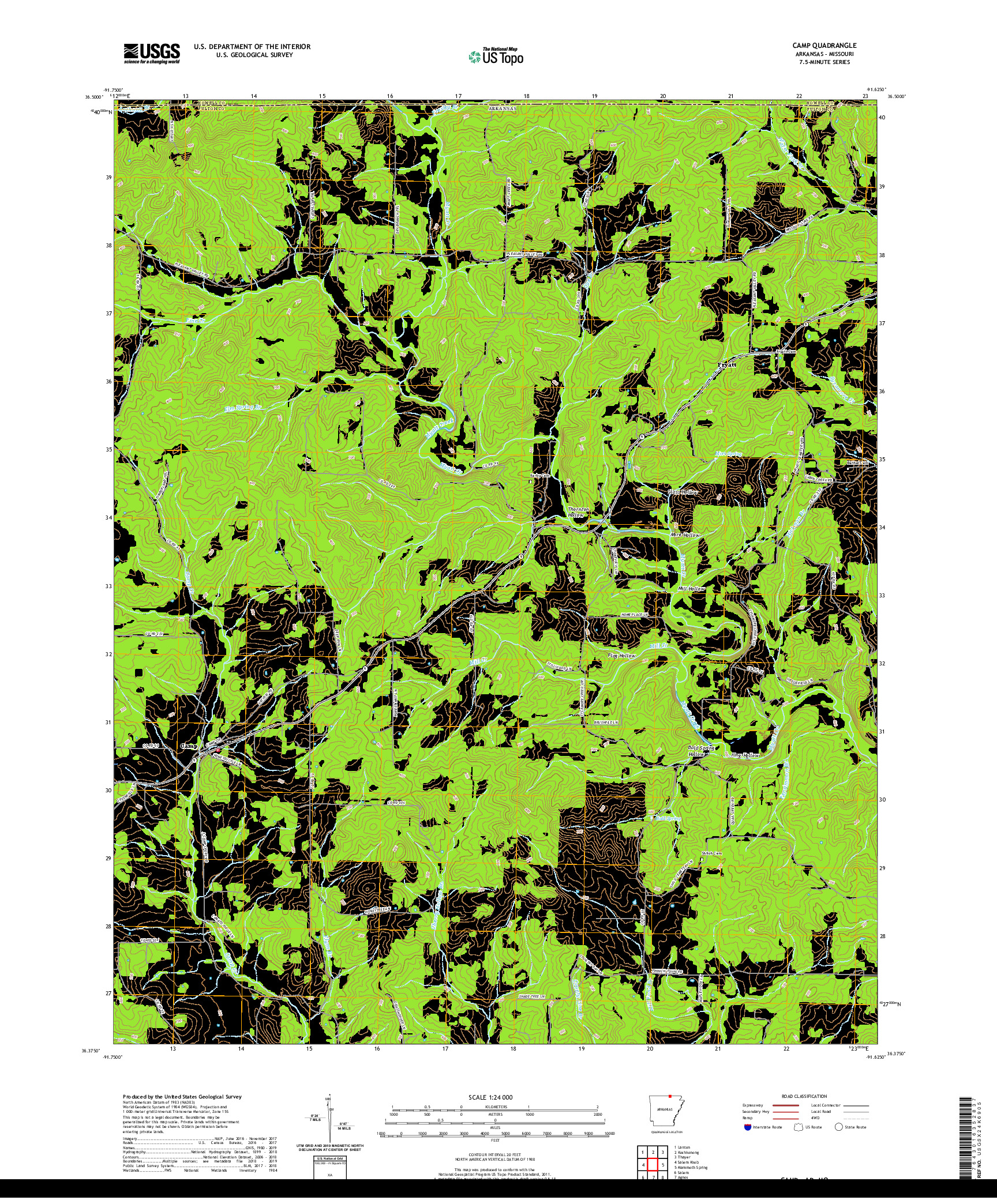 USGS US TOPO 7.5-MINUTE MAP FOR CAMP, AR,MO 2020