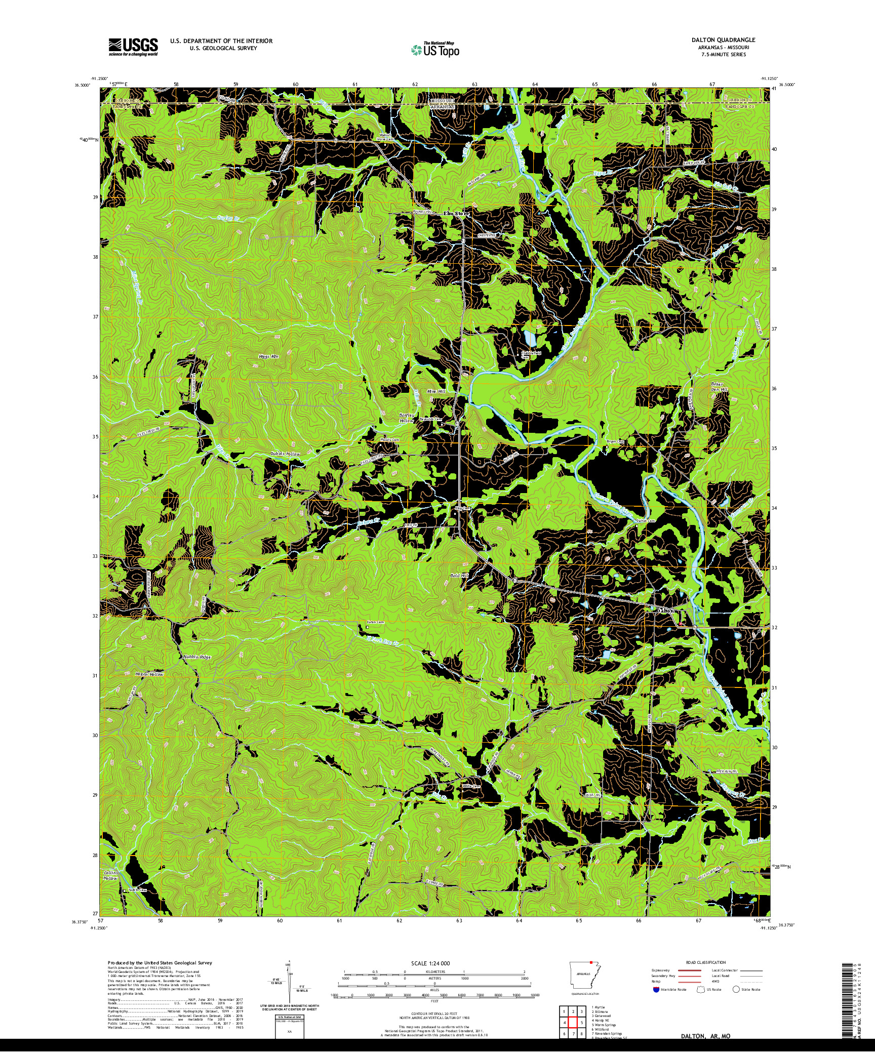 USGS US TOPO 7.5-MINUTE MAP FOR DALTON, AR,MO 2020