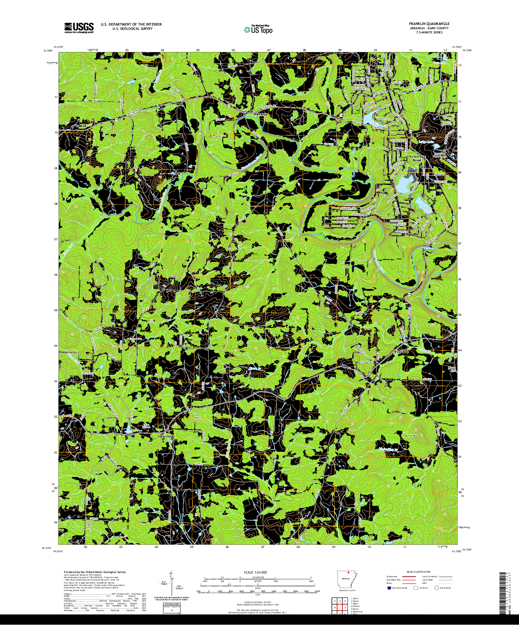 USGS US TOPO 7.5-MINUTE MAP FOR FRANKLIN, AR 2020