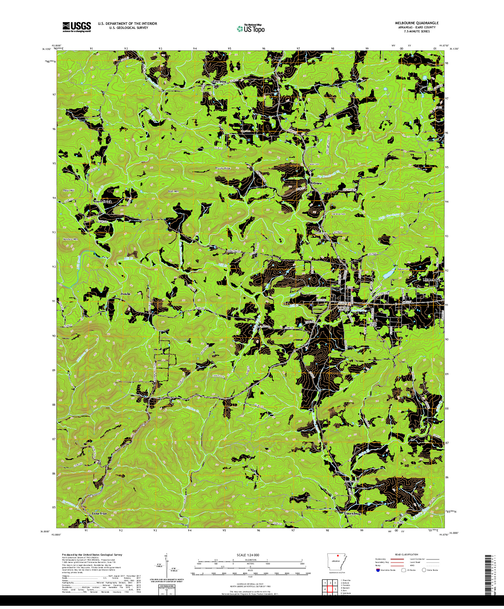 USGS US TOPO 7.5-MINUTE MAP FOR MELBOURNE, AR 2020