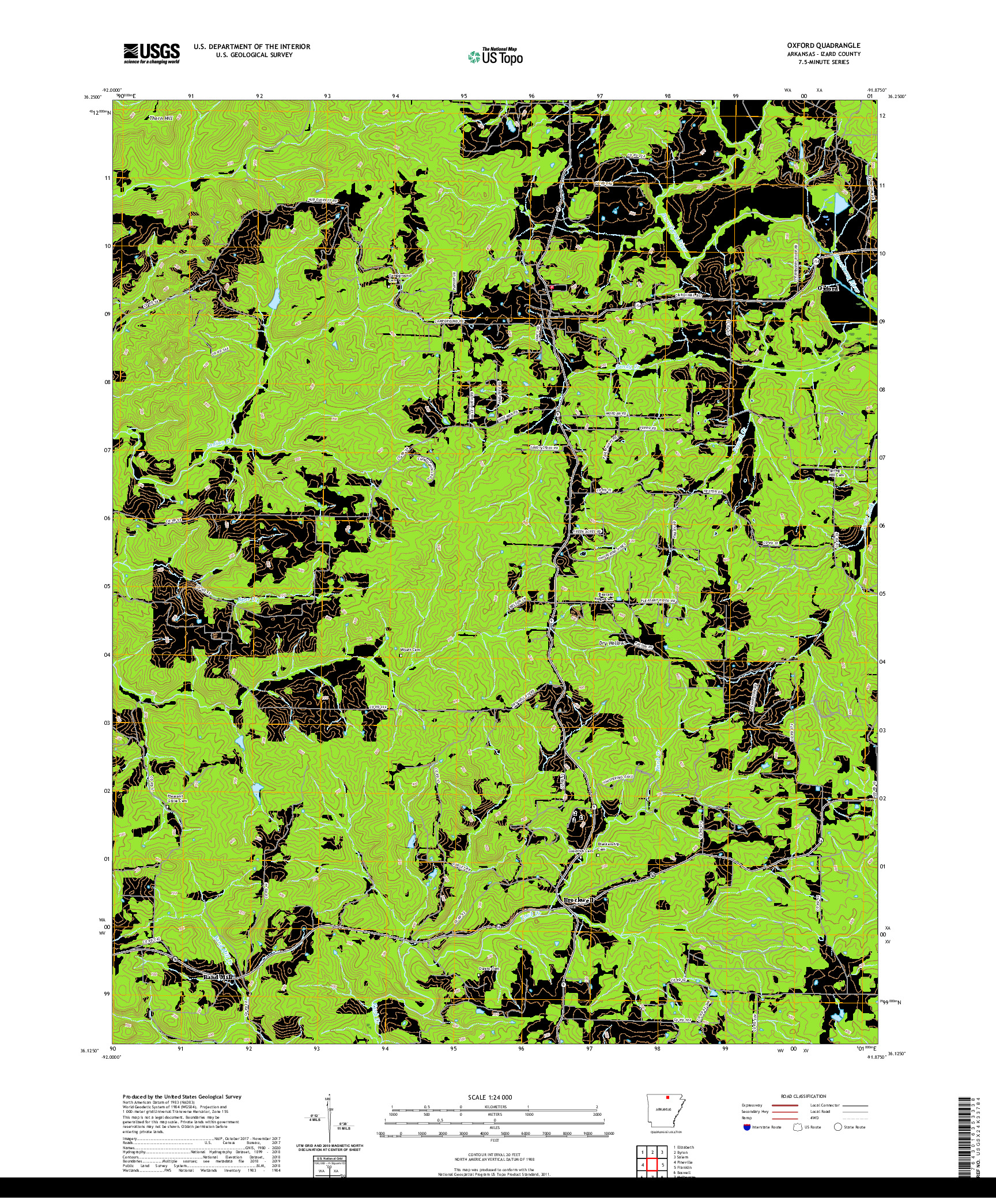 USGS US TOPO 7.5-MINUTE MAP FOR OXFORD, AR 2020