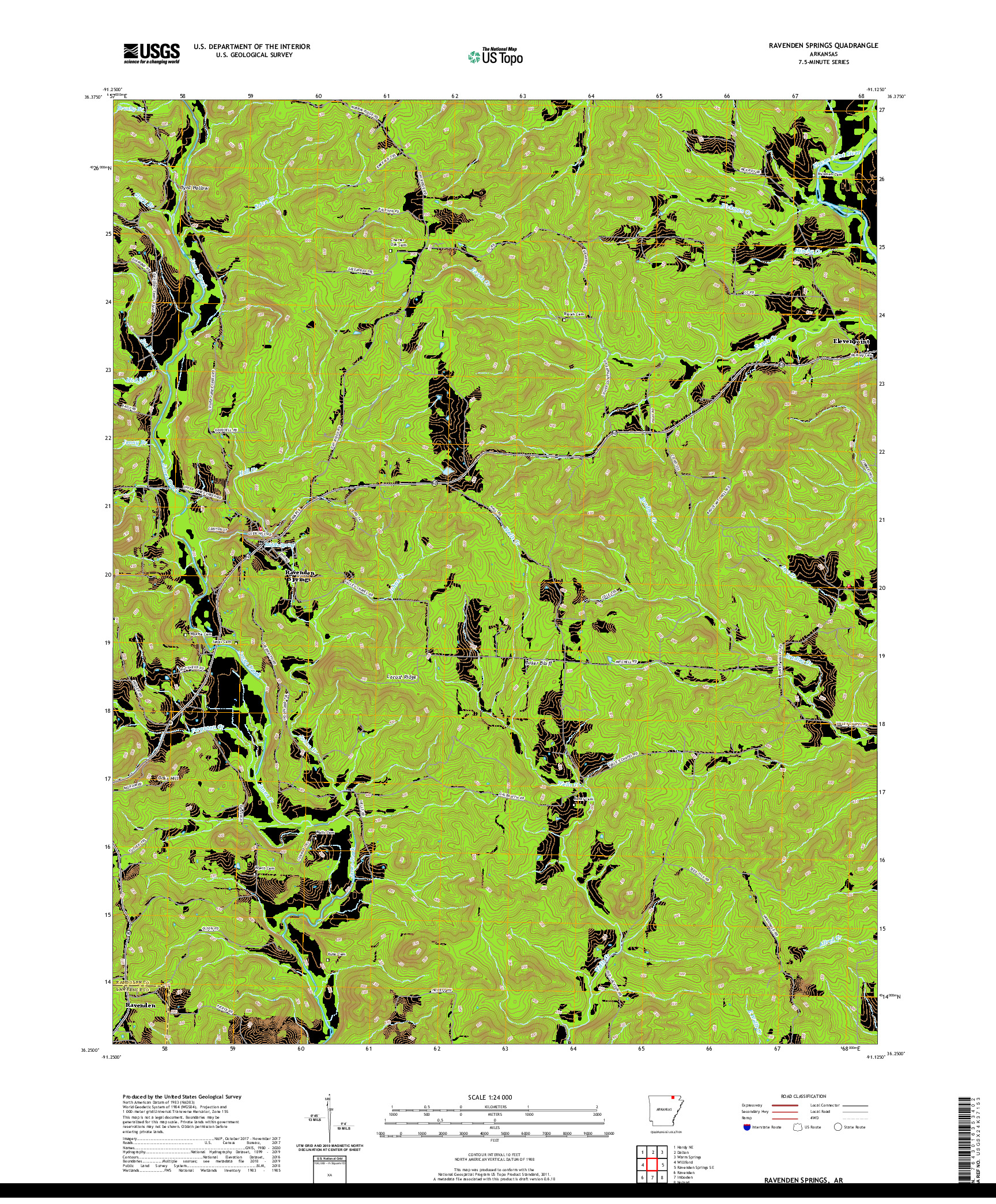 USGS US TOPO 7.5-MINUTE MAP FOR RAVENDEN SPRINGS, AR 2020