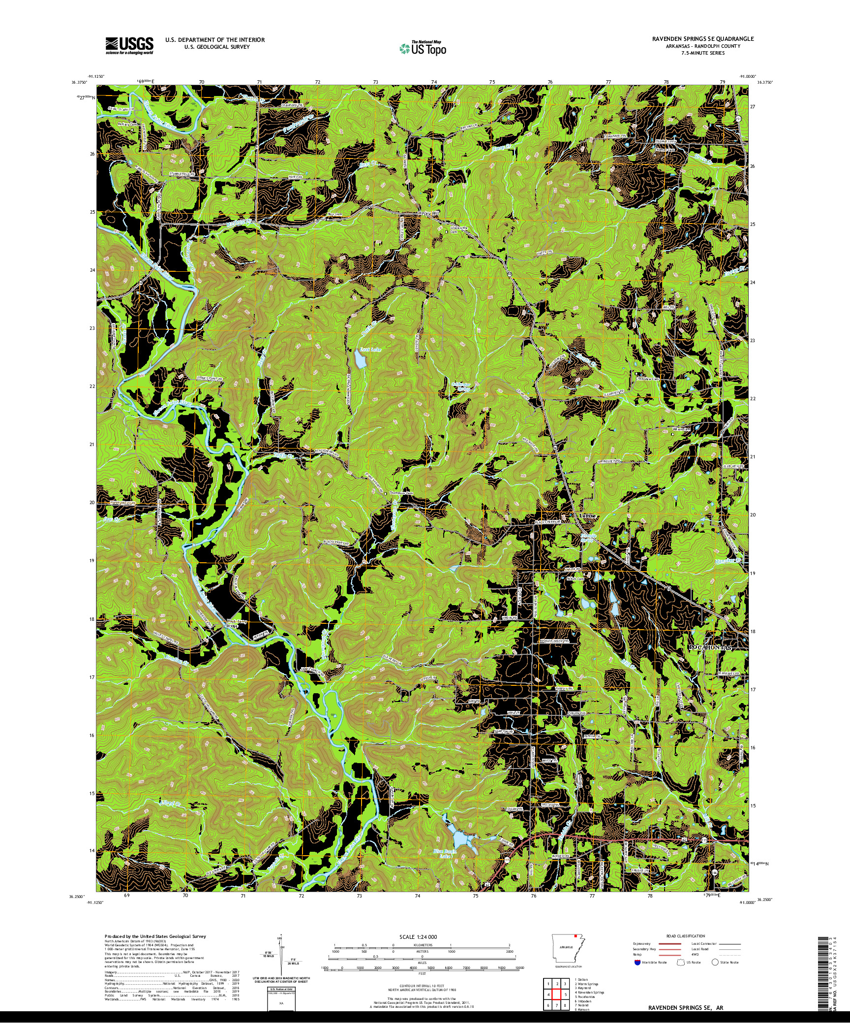 USGS US TOPO 7.5-MINUTE MAP FOR RAVENDEN SPRINGS SE, AR 2020