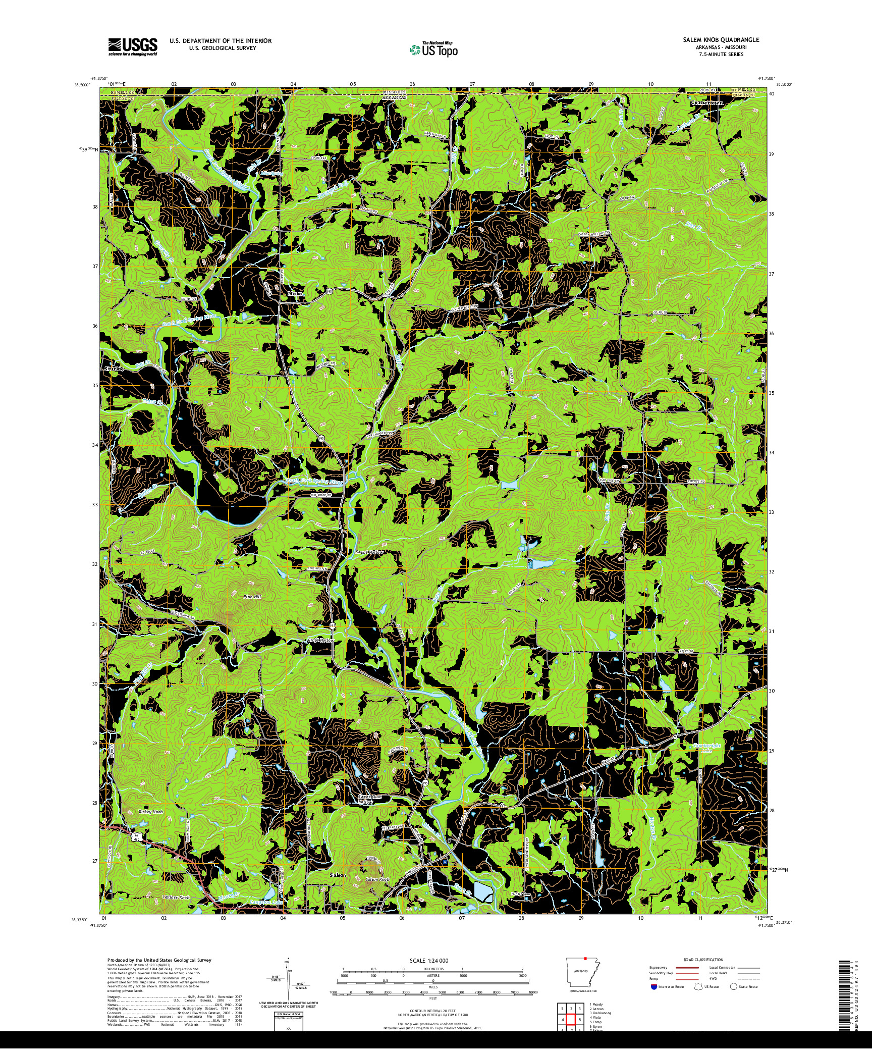 USGS US TOPO 7.5-MINUTE MAP FOR SALEM KNOB, AR,MO 2020