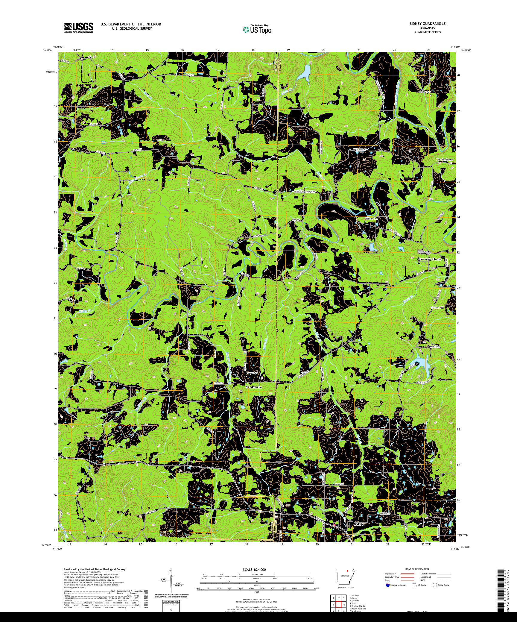 USGS US TOPO 7.5-MINUTE MAP FOR SIDNEY, AR 2020