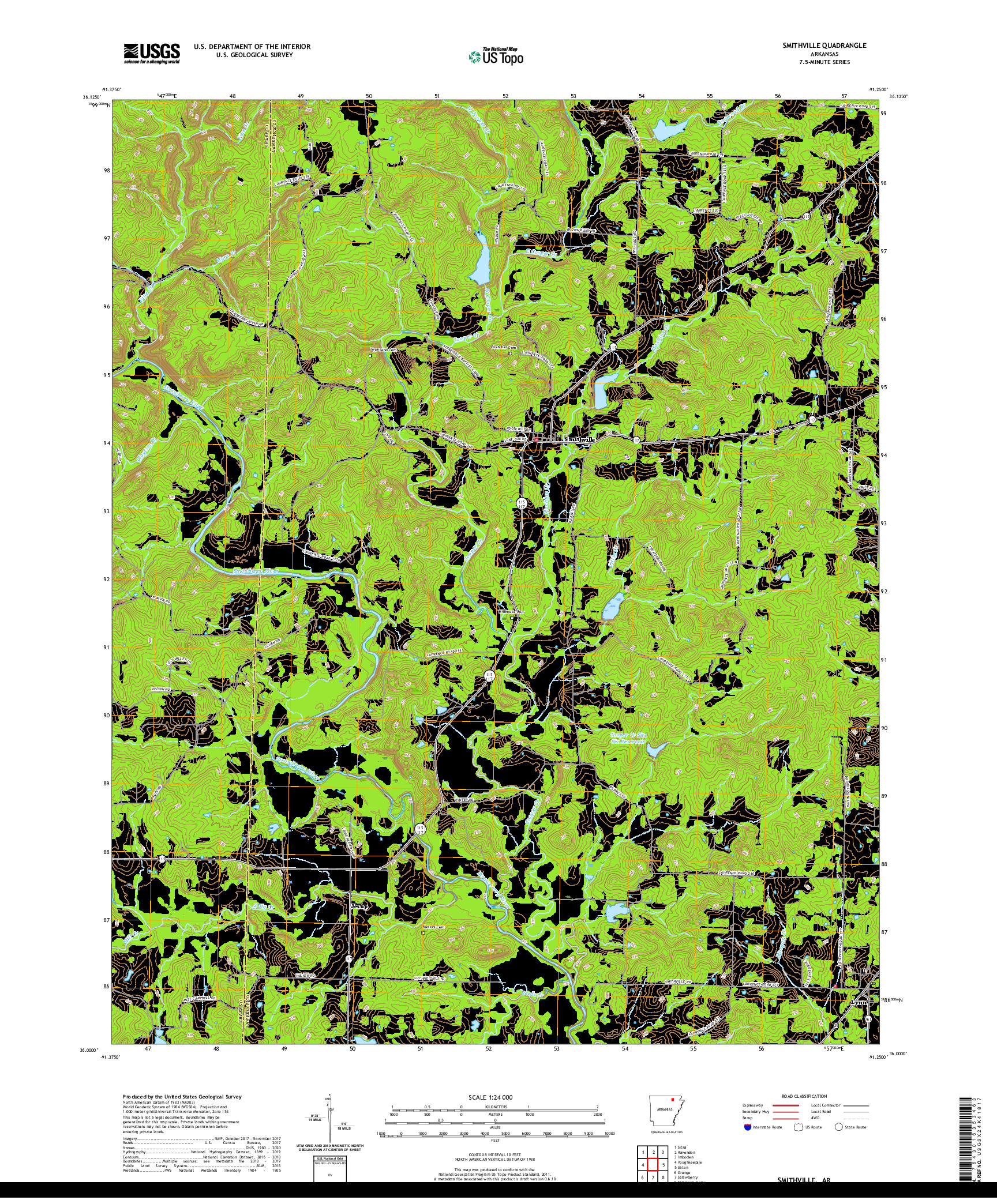 USGS US TOPO 7.5-MINUTE MAP FOR SMITHVILLE, AR 2020