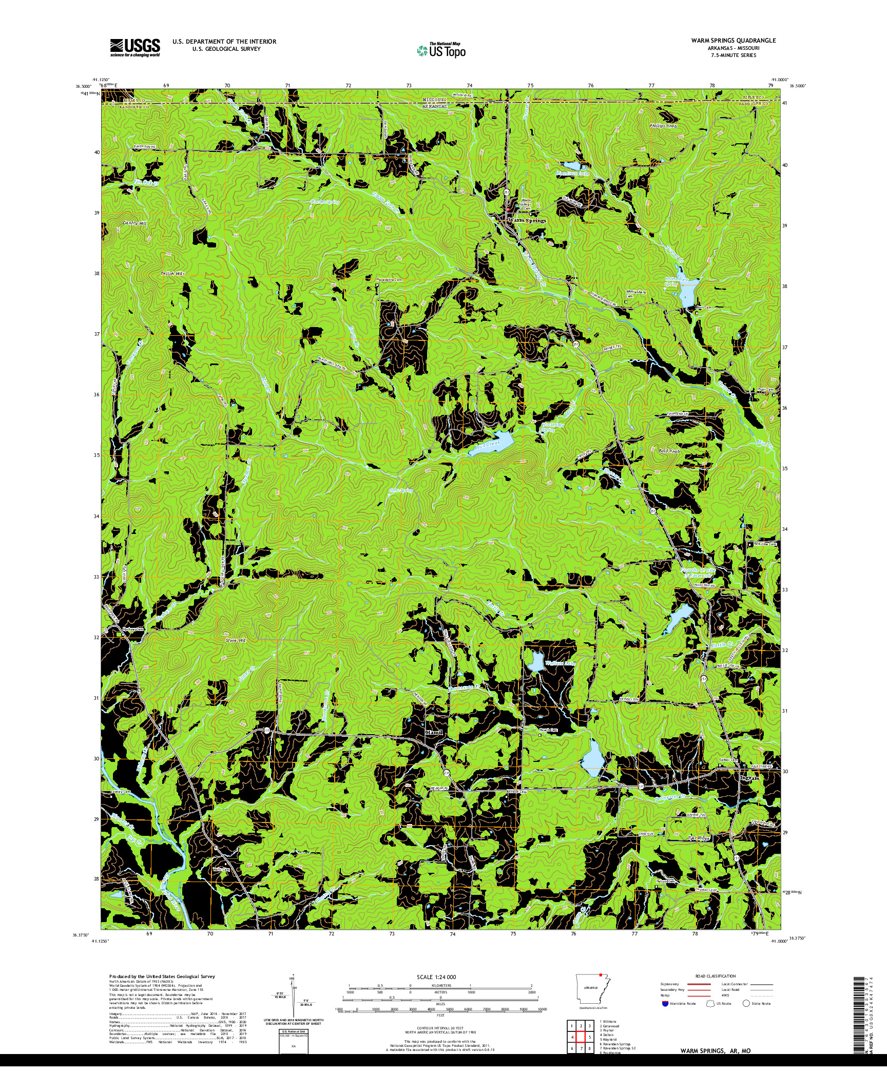 USGS US TOPO 7.5-MINUTE MAP FOR WARM SPRINGS, AR,MO 2020