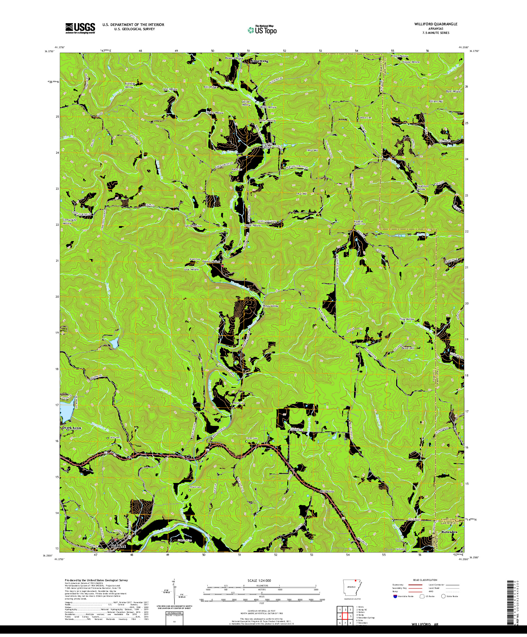 USGS US TOPO 7.5-MINUTE MAP FOR WILLIFORD, AR 2020