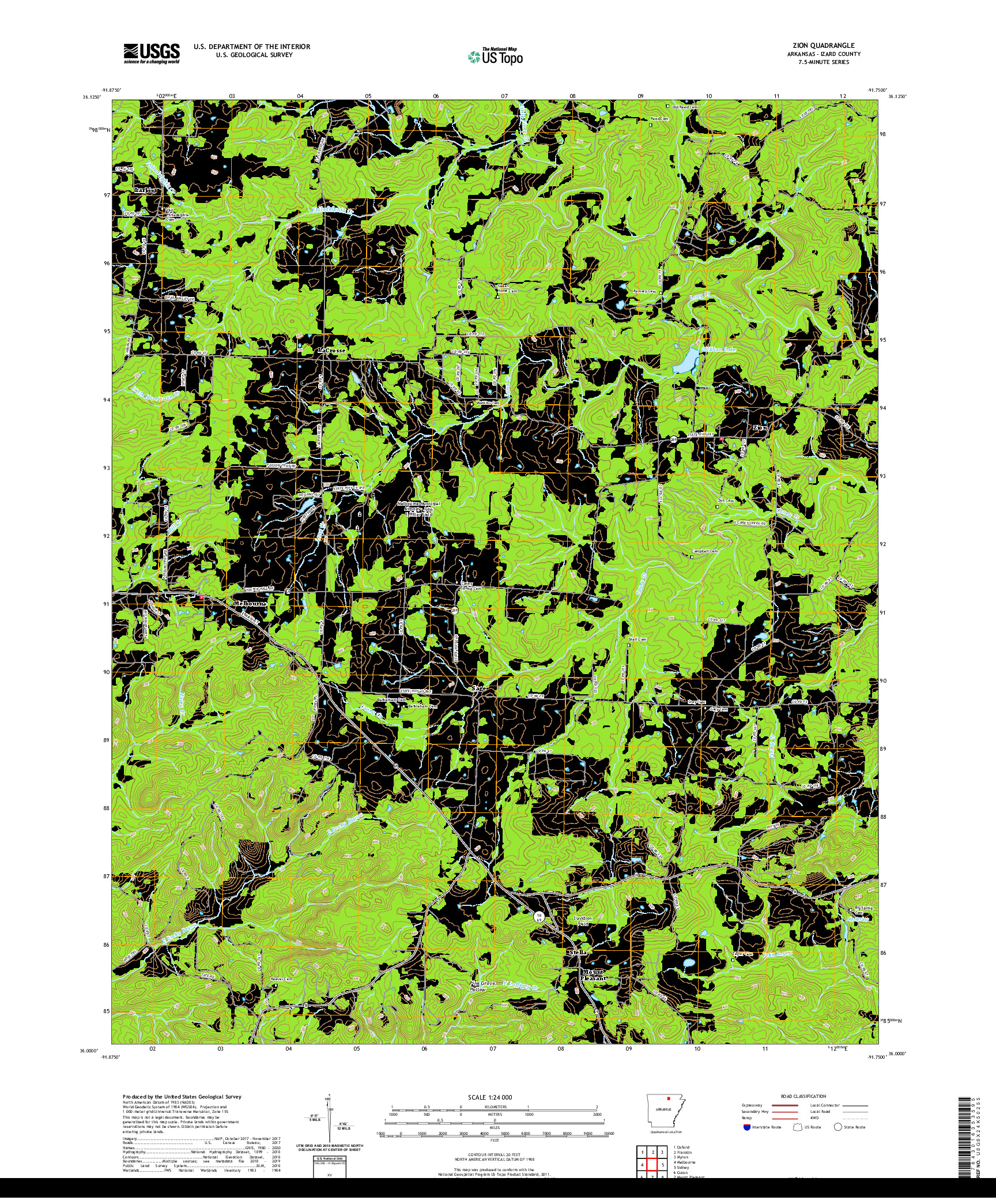 USGS US TOPO 7.5-MINUTE MAP FOR ZION, AR 2020