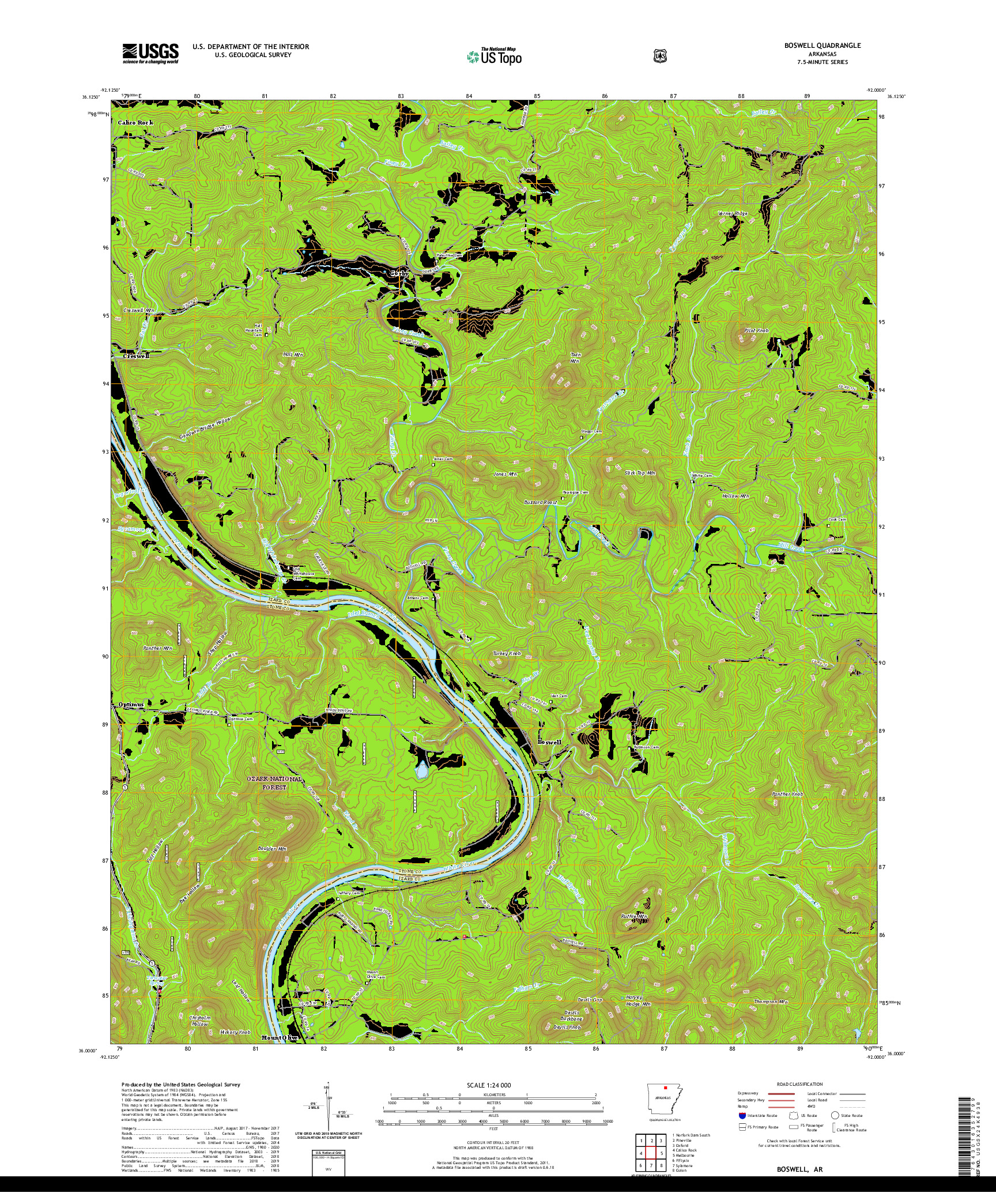USGS US TOPO 7.5-MINUTE MAP FOR BOSWELL, AR 2020
