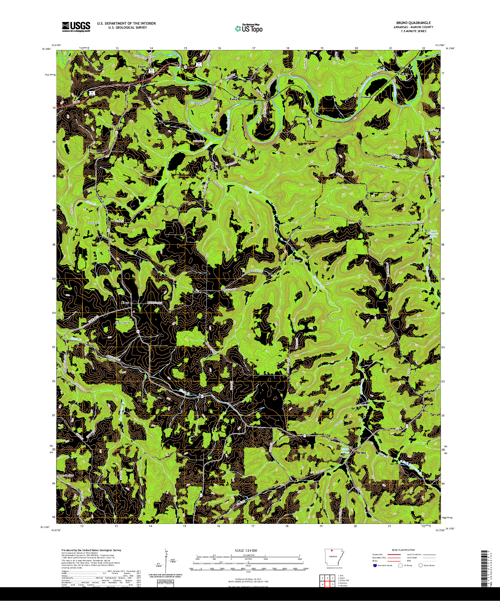 USGS US TOPO 7.5-MINUTE MAP FOR BRUNO, AR 2020