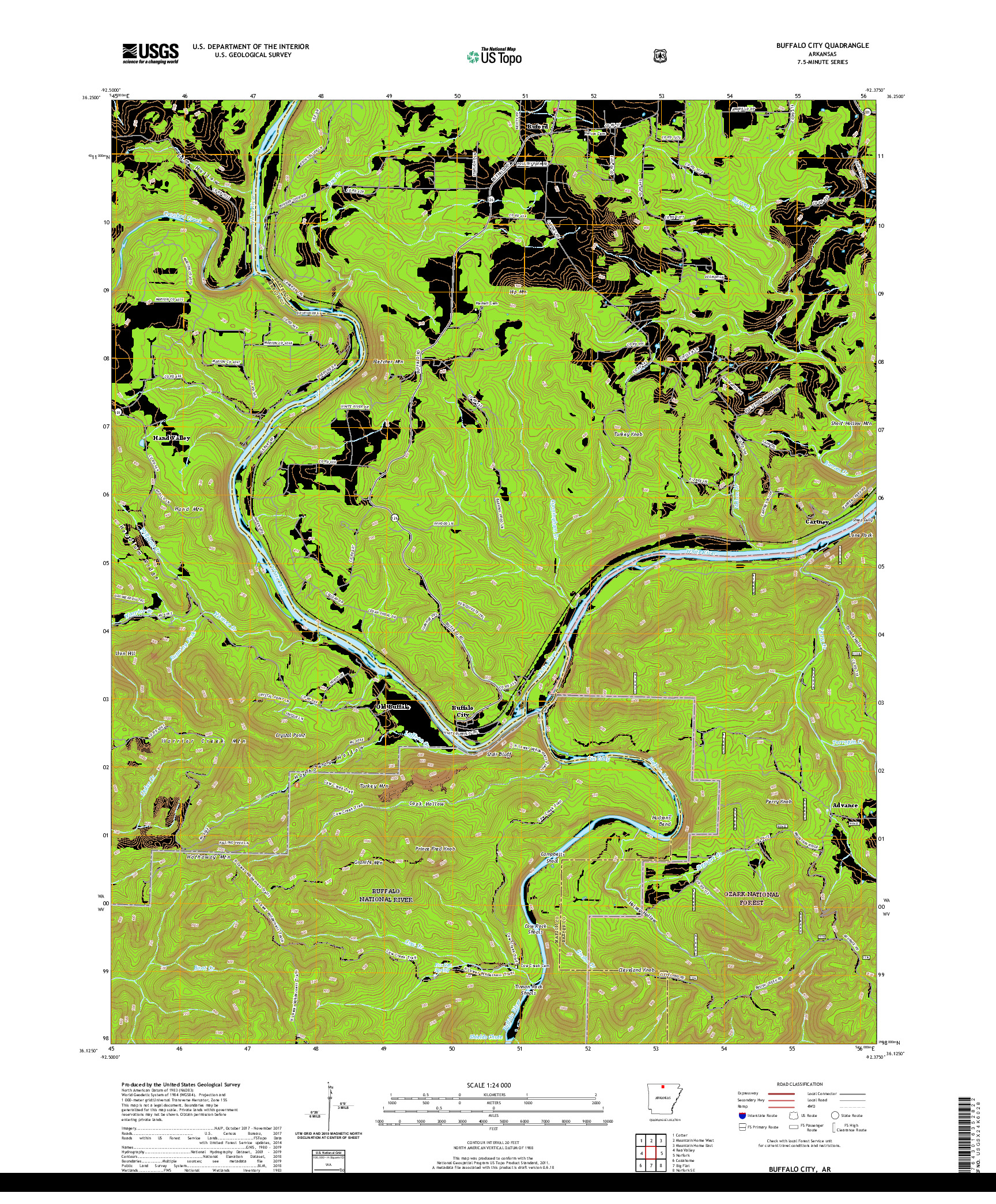 USGS US TOPO 7.5-MINUTE MAP FOR BUFFALO CITY, AR 2020