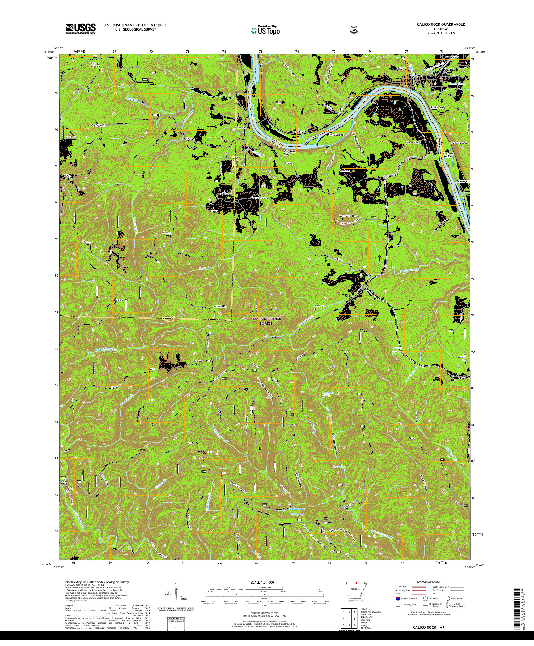 USGS US TOPO 7.5-MINUTE MAP FOR CALICO ROCK, AR 2020