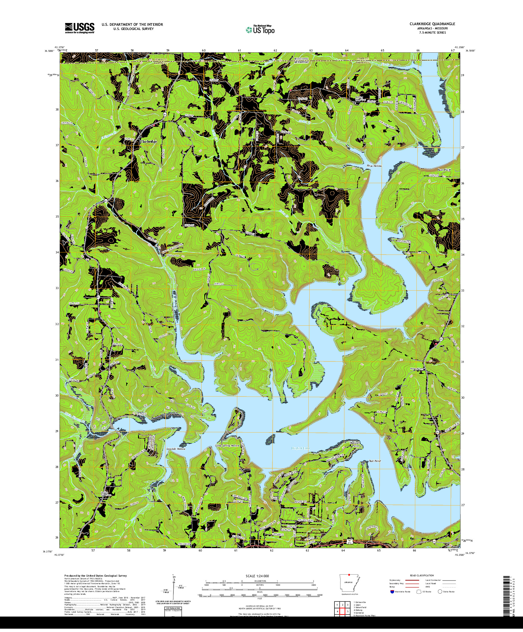 USGS US TOPO 7.5-MINUTE MAP FOR CLARKRIDGE, AR,MO 2020