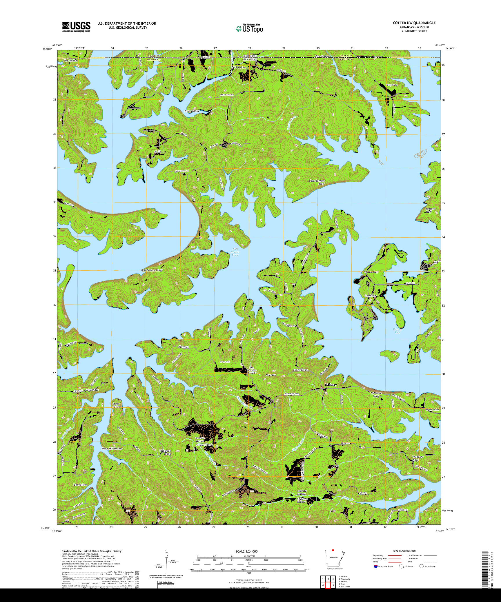 USGS US TOPO 7.5-MINUTE MAP FOR COTTER NW, AR,MO 2020