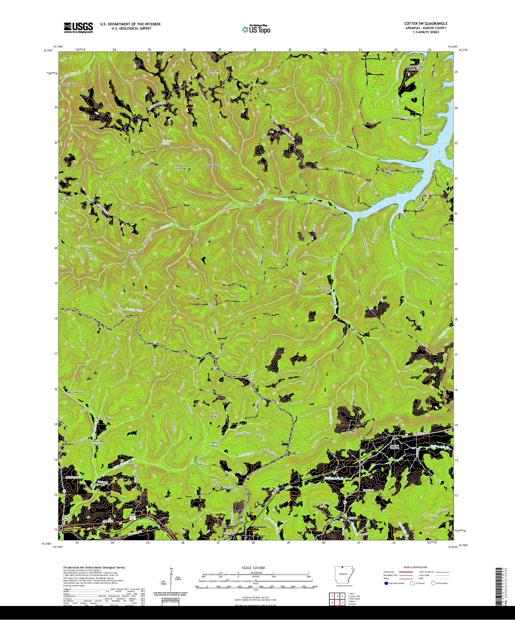 USGS US TOPO 7.5-MINUTE MAP FOR COTTER SW, AR 2020