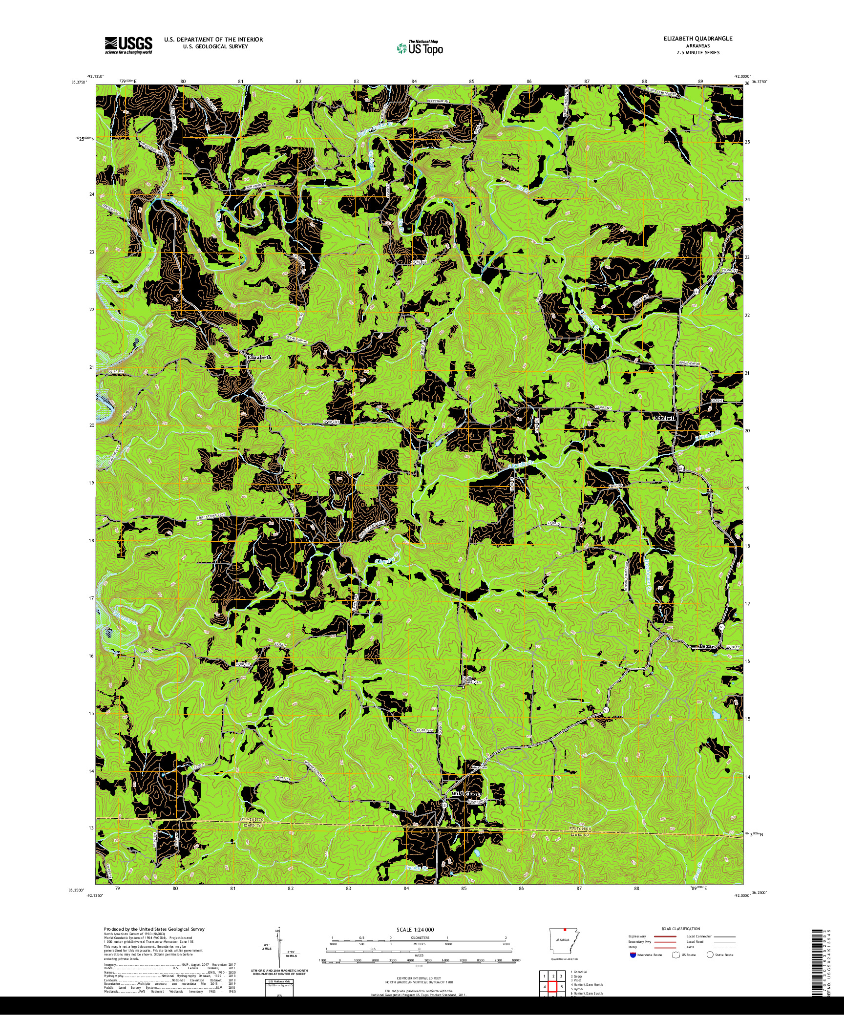 USGS US TOPO 7.5-MINUTE MAP FOR ELIZABETH, AR 2020