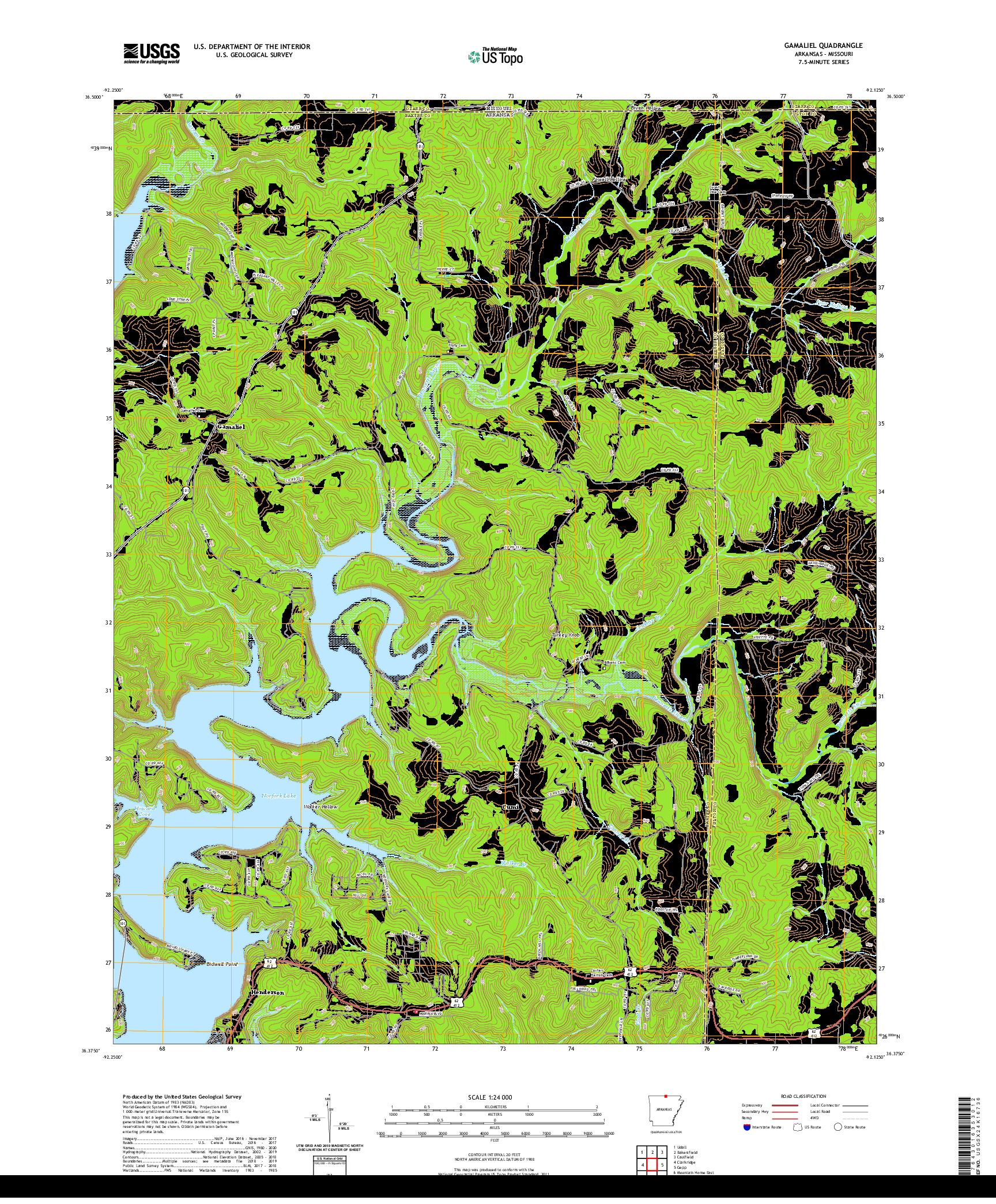 USGS US TOPO 7.5-MINUTE MAP FOR GAMALIEL, AR,MO 2020