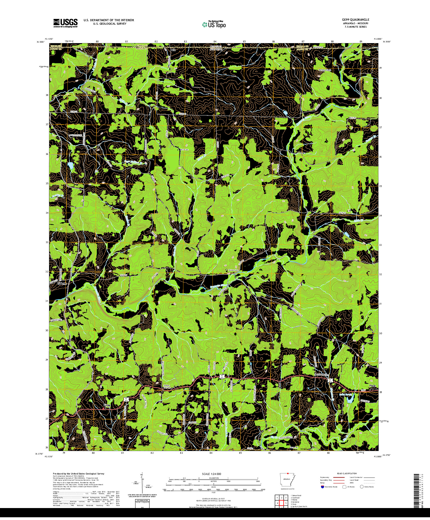 USGS US TOPO 7.5-MINUTE MAP FOR GEPP, AR,MO 2020