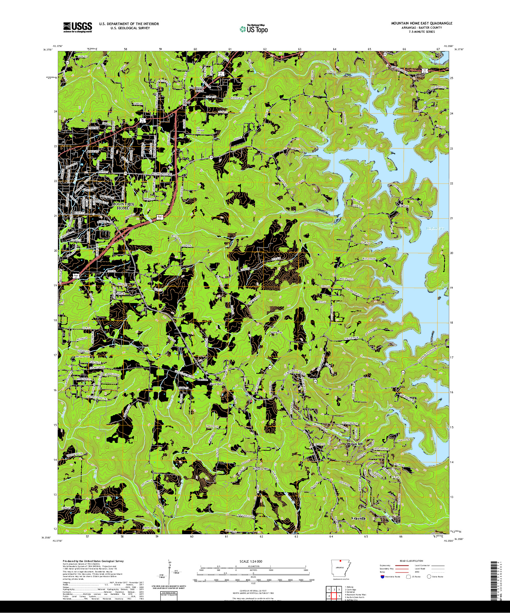 USGS US TOPO 7.5-MINUTE MAP FOR MOUNTAIN HOME EAST, AR 2020