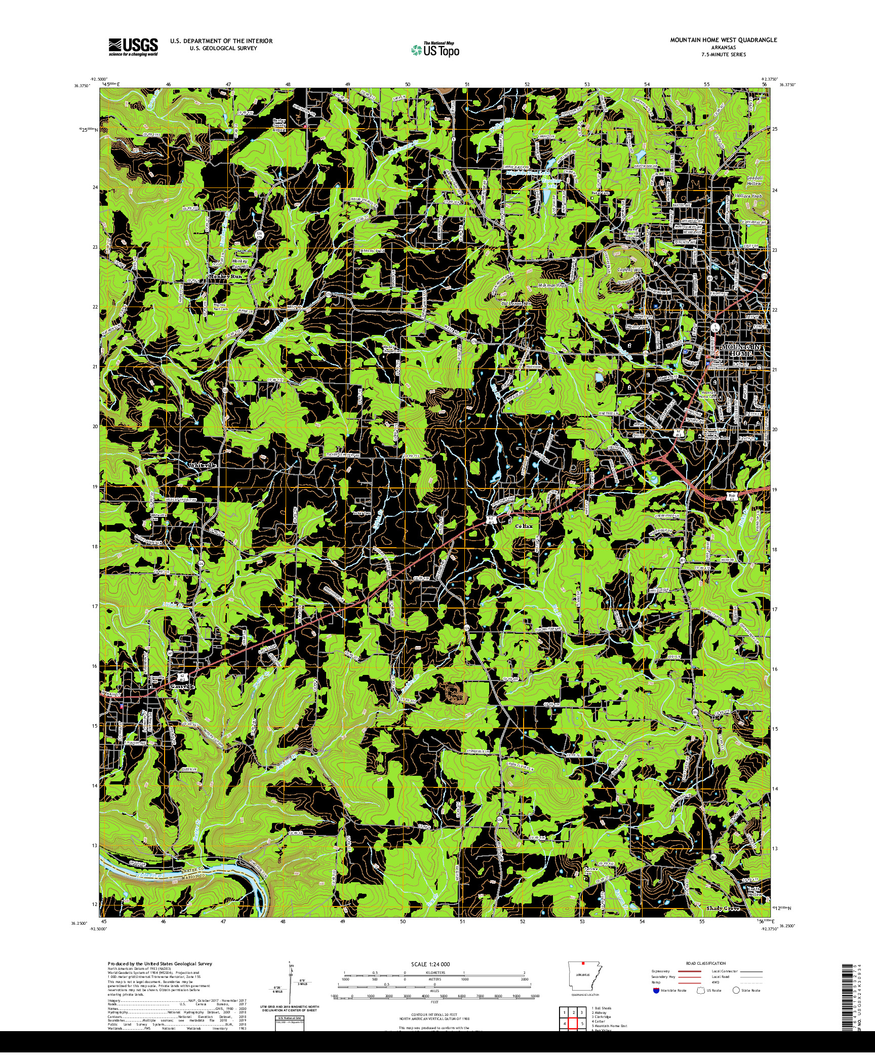 USGS US TOPO 7.5-MINUTE MAP FOR MOUNTAIN HOME WEST, AR 2020