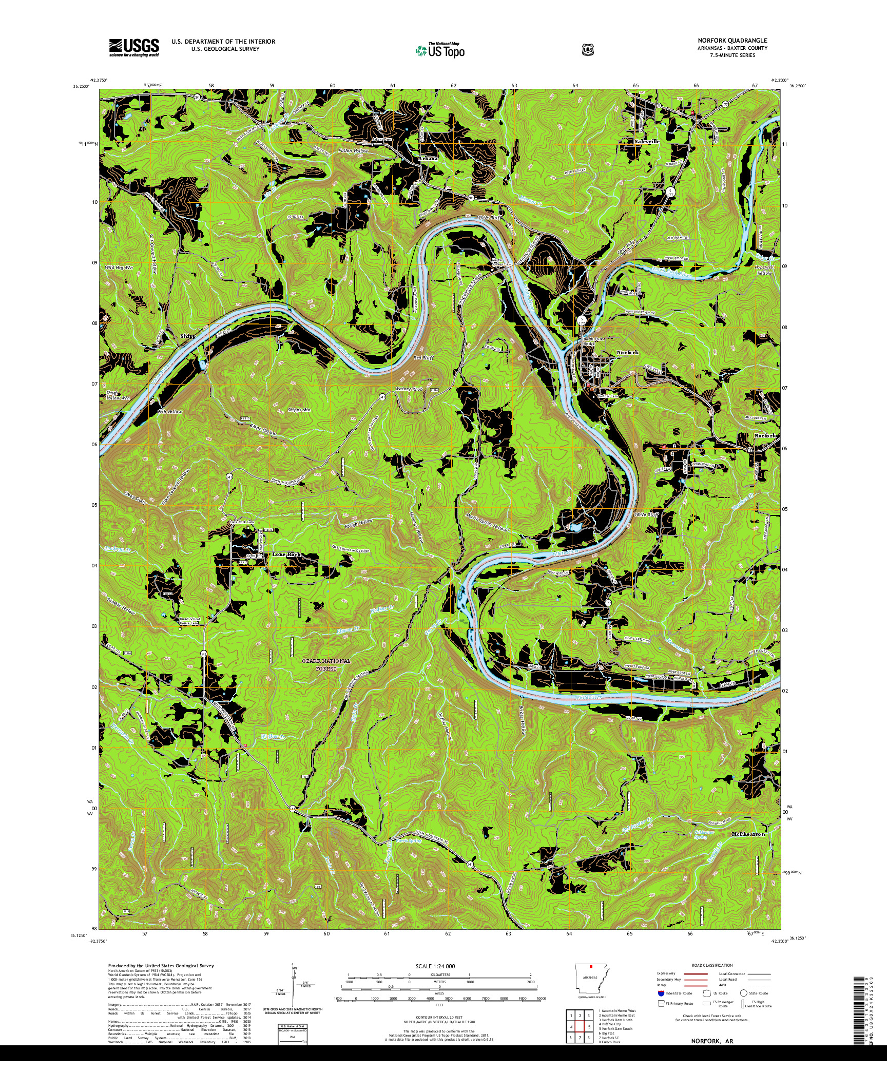 USGS US TOPO 7.5-MINUTE MAP FOR NORFORK, AR 2020
