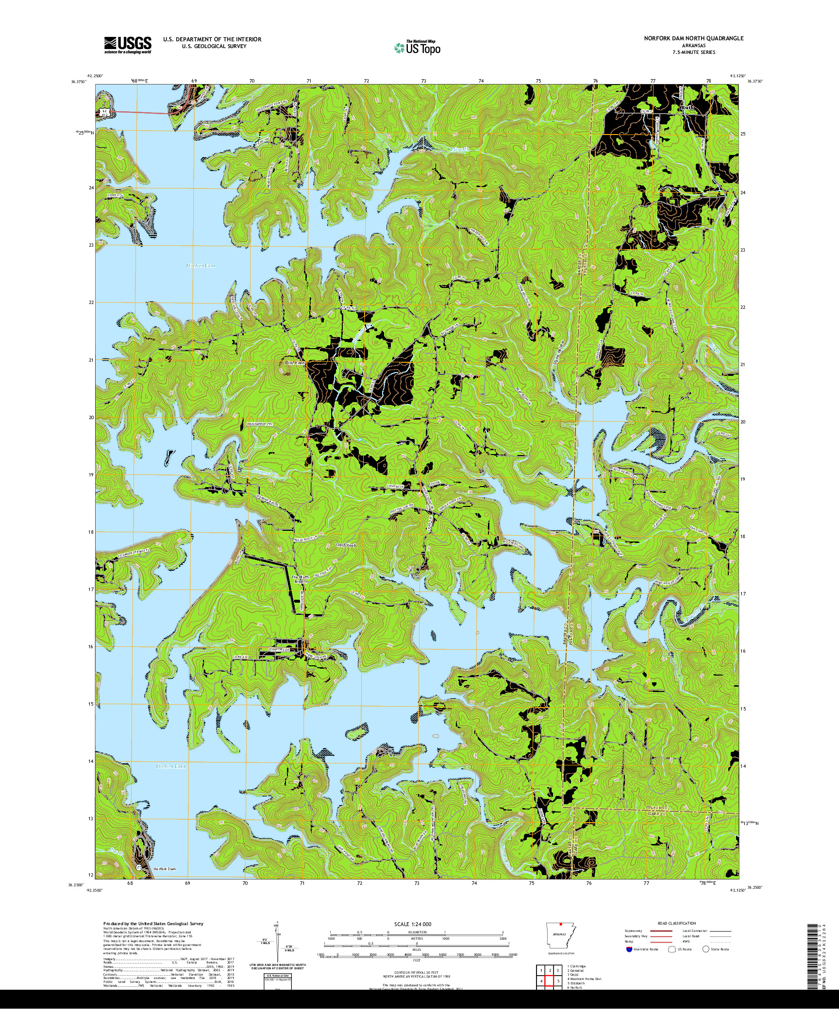 USGS US TOPO 7.5-MINUTE MAP FOR NORFORK DAM NORTH, AR 2020