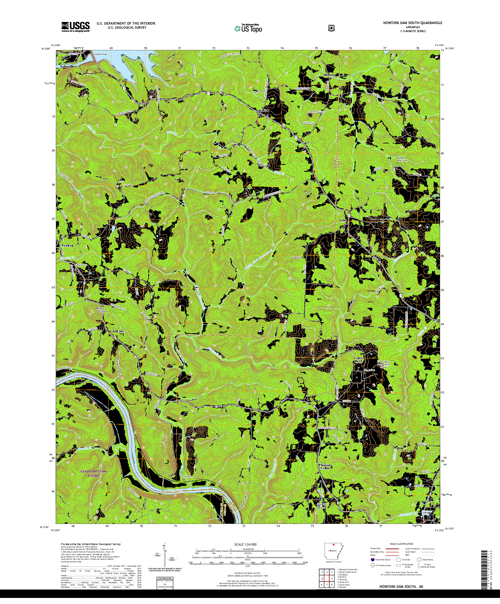 USGS US TOPO 7.5-MINUTE MAP FOR NORFORK DAM SOUTH, AR 2020