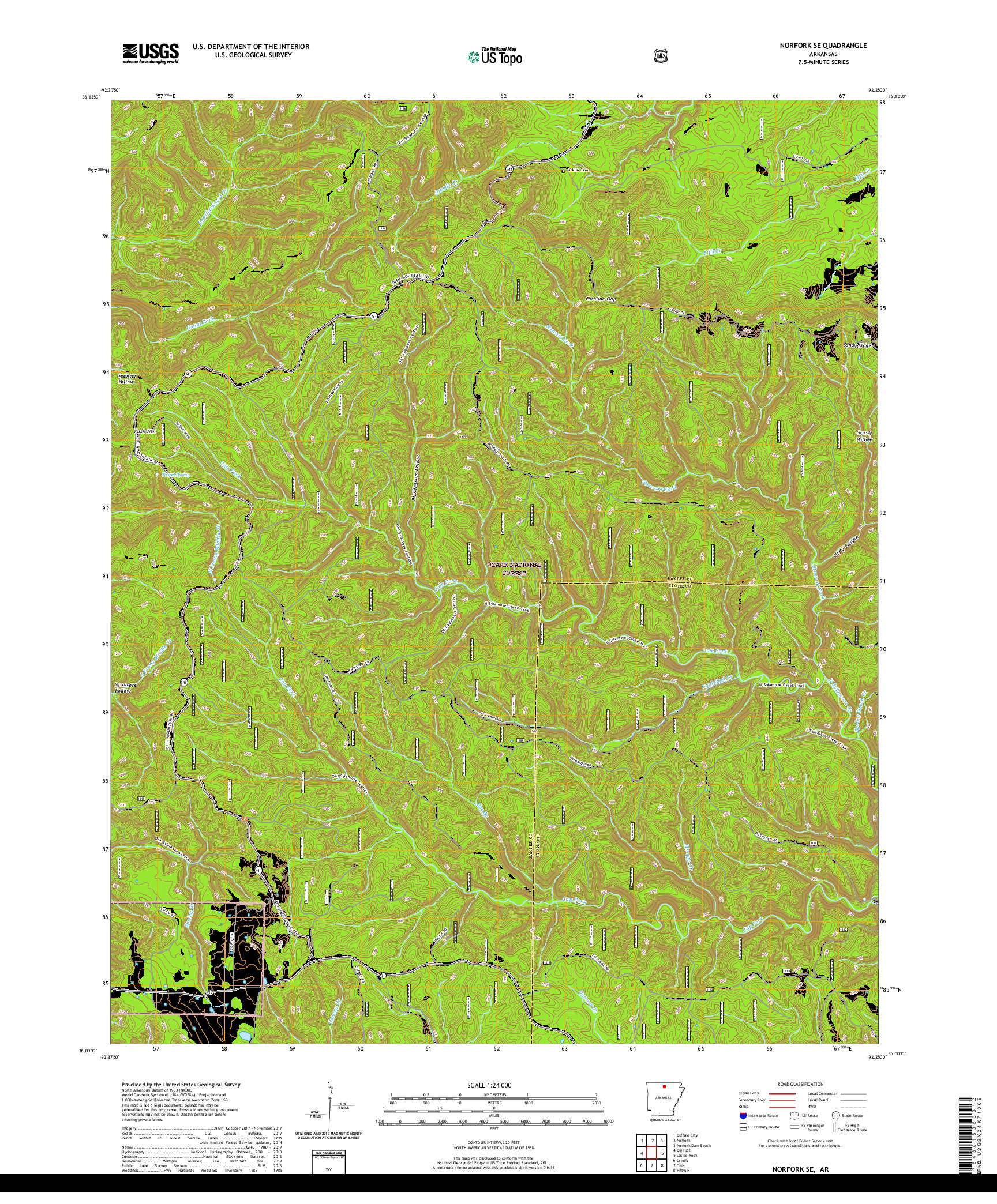 USGS US TOPO 7.5-MINUTE MAP FOR NORFORK SE, AR 2020