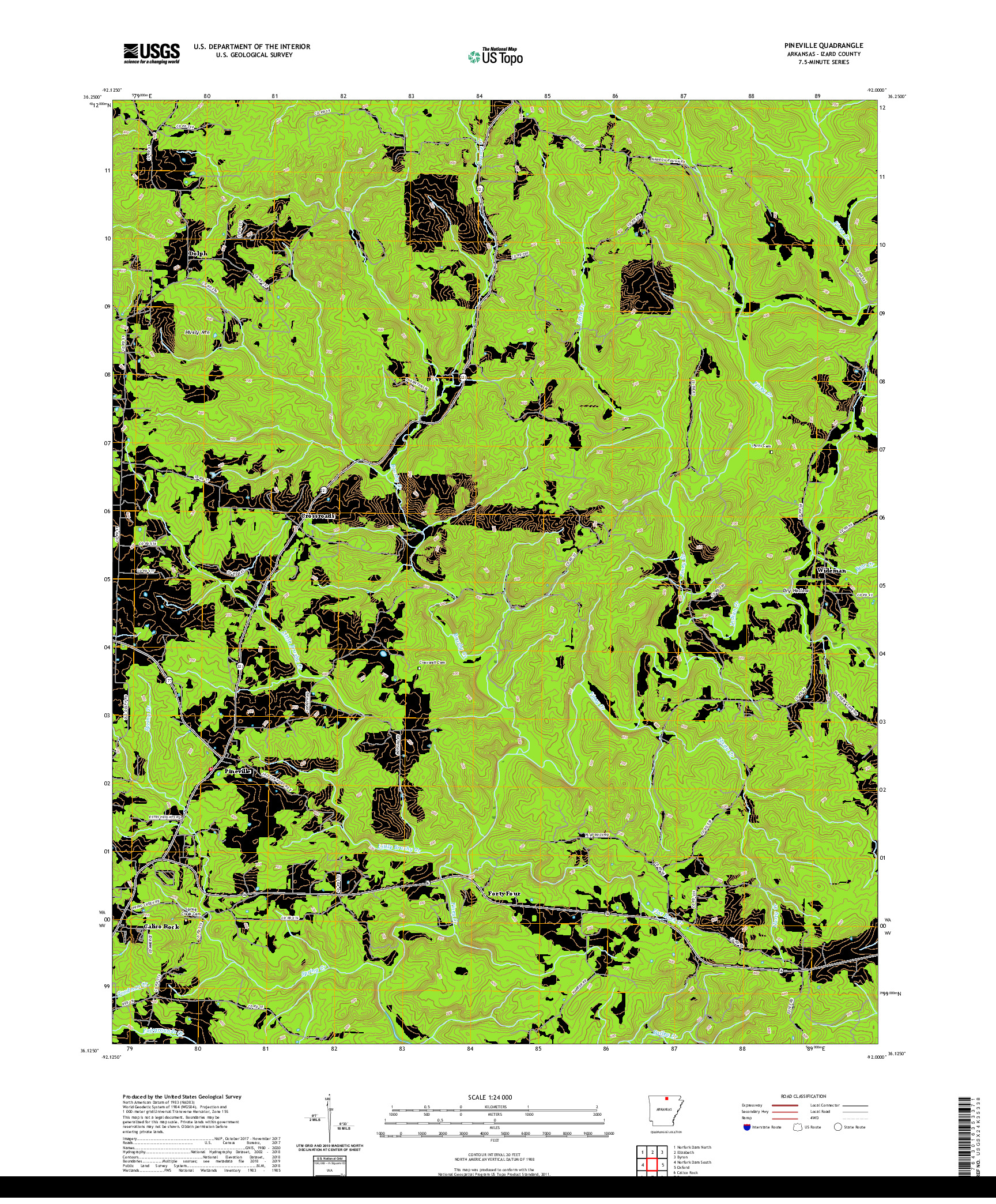 USGS US TOPO 7.5-MINUTE MAP FOR PINEVILLE, AR 2020