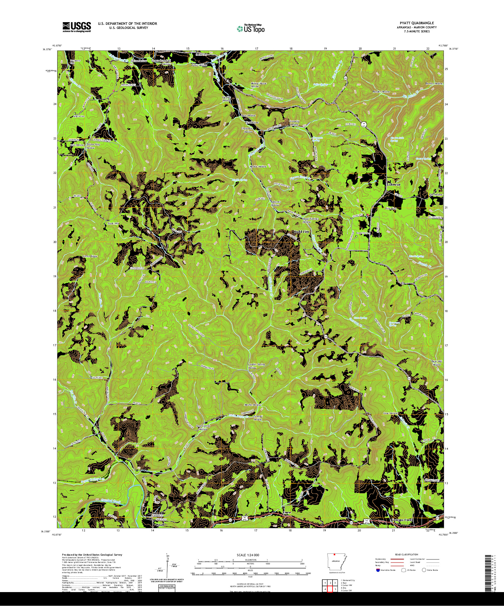 USGS US TOPO 7.5-MINUTE MAP FOR PYATT, AR 2020