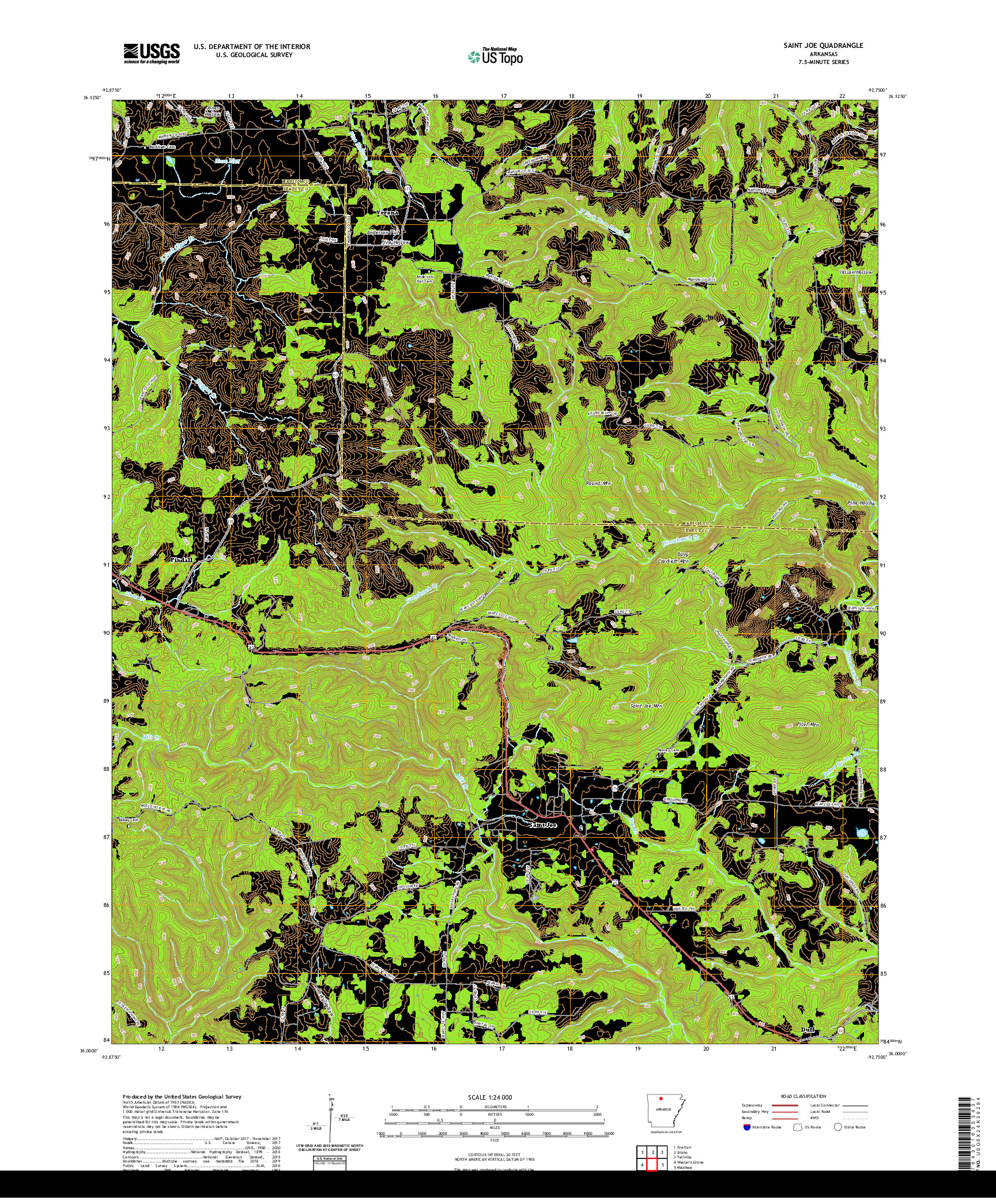 USGS US TOPO 7.5-MINUTE MAP FOR SAINT JOE, AR 2020