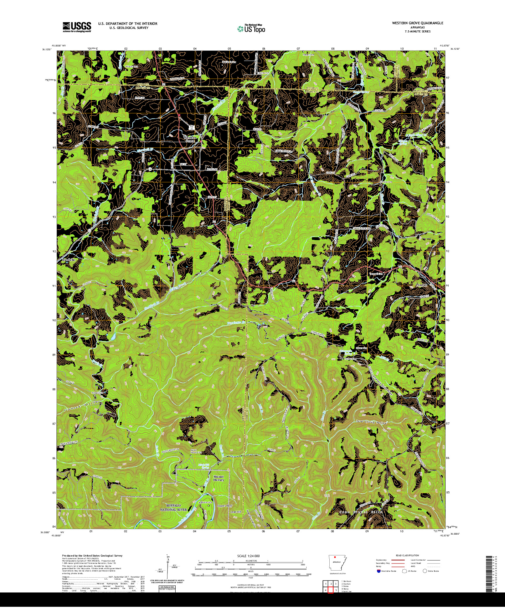 USGS US TOPO 7.5-MINUTE MAP FOR WESTERN GROVE, AR 2020