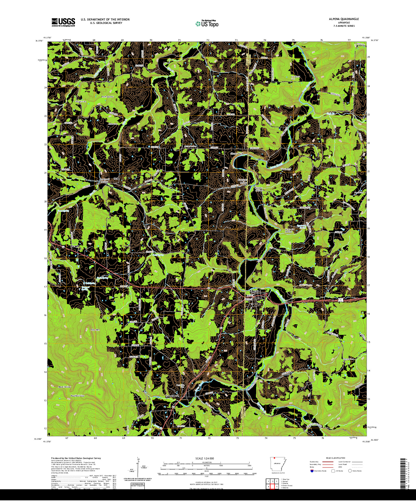 USGS US TOPO 7.5-MINUTE MAP FOR ALPENA, AR 2020
