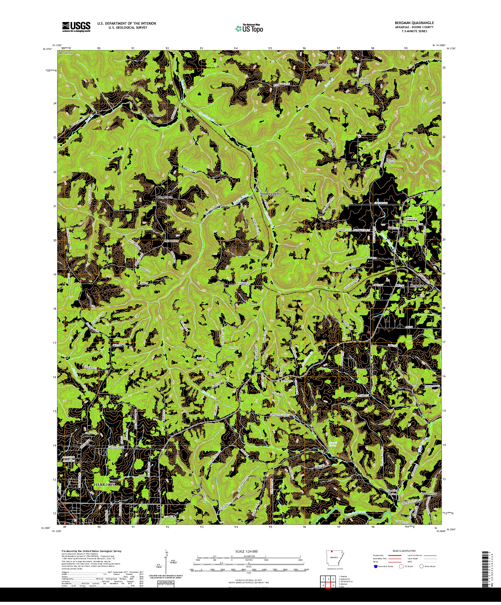 USGS US TOPO 7.5-MINUTE MAP FOR BERGMAN, AR 2020