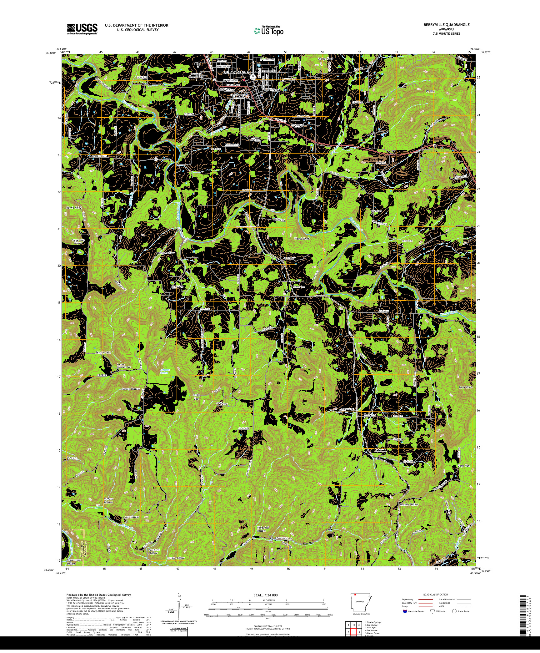 USGS US TOPO 7.5-MINUTE MAP FOR BERRYVILLE, AR 2020